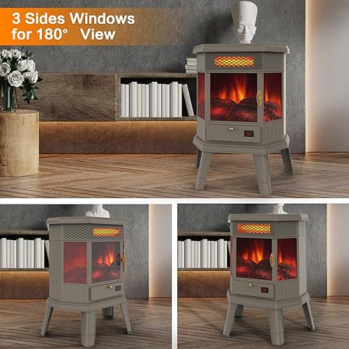 Miniatura 7 de Calentador eléctrico de chimenea independiente de 22 pulgadas, chimenea infrarroja con efecto de llama 3D, temporizador, calentador de protección