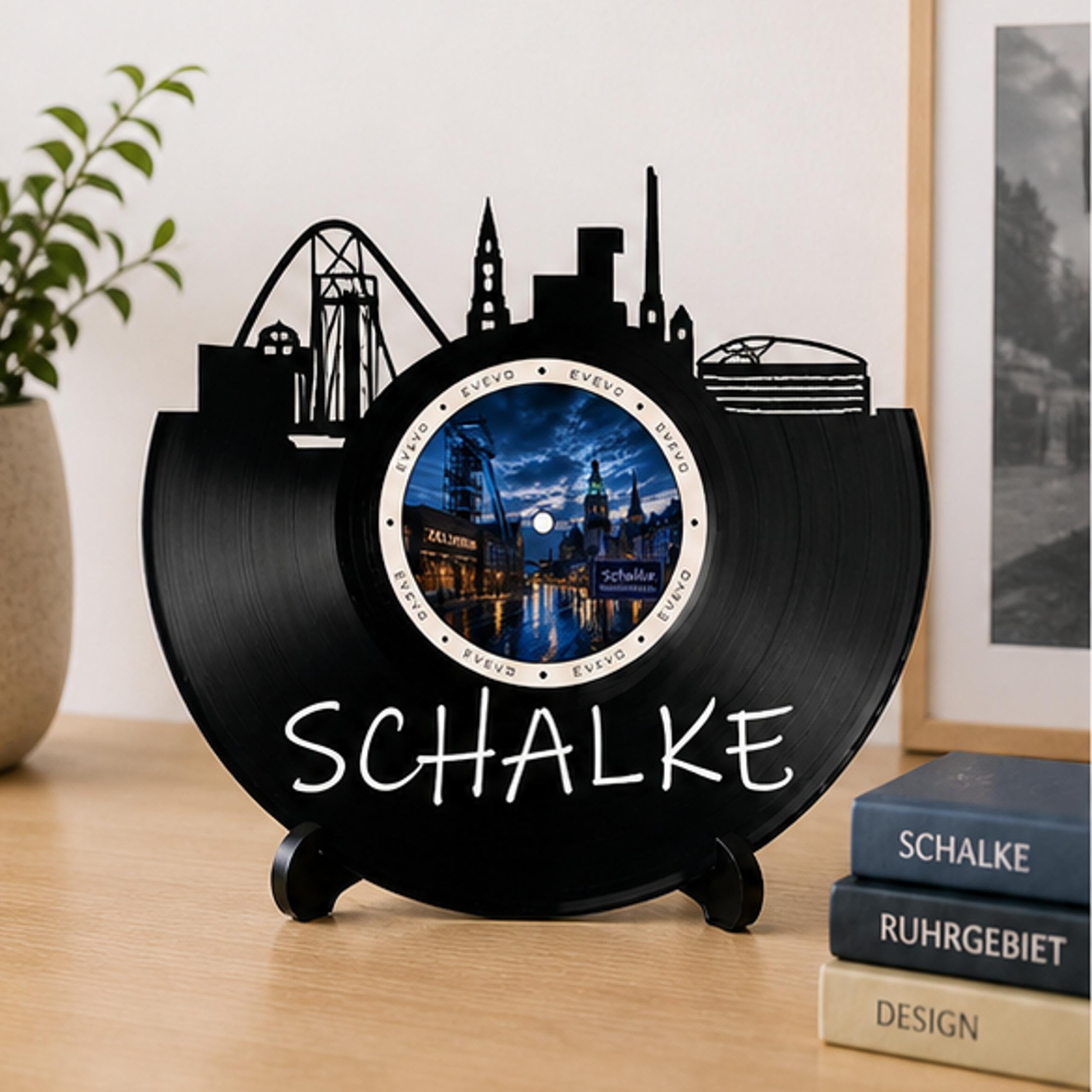 EVEVO Decorazione da parete in vinile Schalke Gelsenkirchen – Decorazione da parete in vinile Ruhrpott Skyline regalo per gli appassionati di calcio, tradizione mineraria D0025