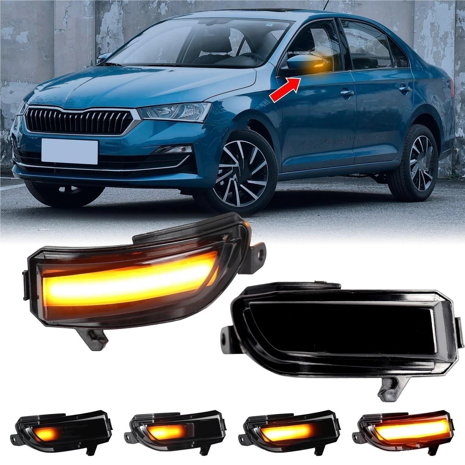 Intermitentes Laterales LED Intermitente LED Dinámico Espejo Retrovisor Señal Giro Lámpara Secuencial para Skoda para Fabia 2014-2019 para Rapid 2017-2020