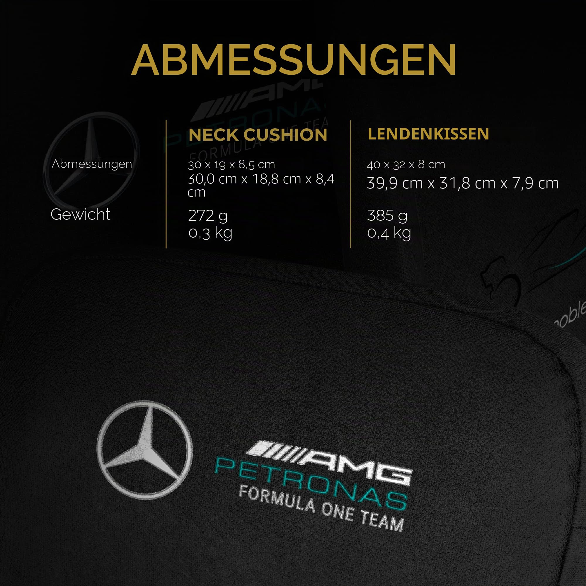 noblechairs Memory Foam Kissen-Set Mercedes-AMG Petronas Formula One Team Edition, Kissen für Gaming Stuhle, Stuhl Kissen mit Lendenwirbelstütze