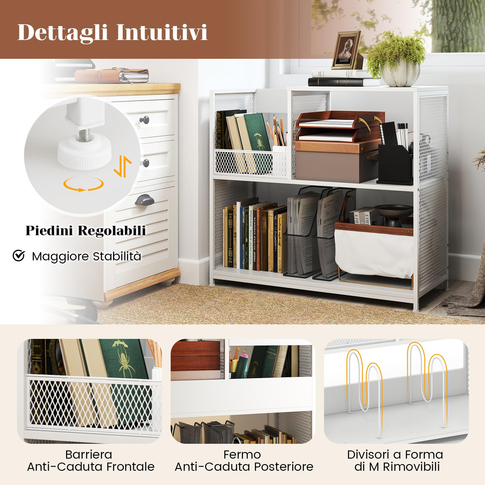 COSTWAY Supporto per Giradischi a 3 Ripiani, Fino a 300 Album, Porta Giradischi Vinili con 3 Separatori Rimovibili e Struttura in Metallo, Mensola di Archiviazione, 83x36x76,5 cm (Bianco)