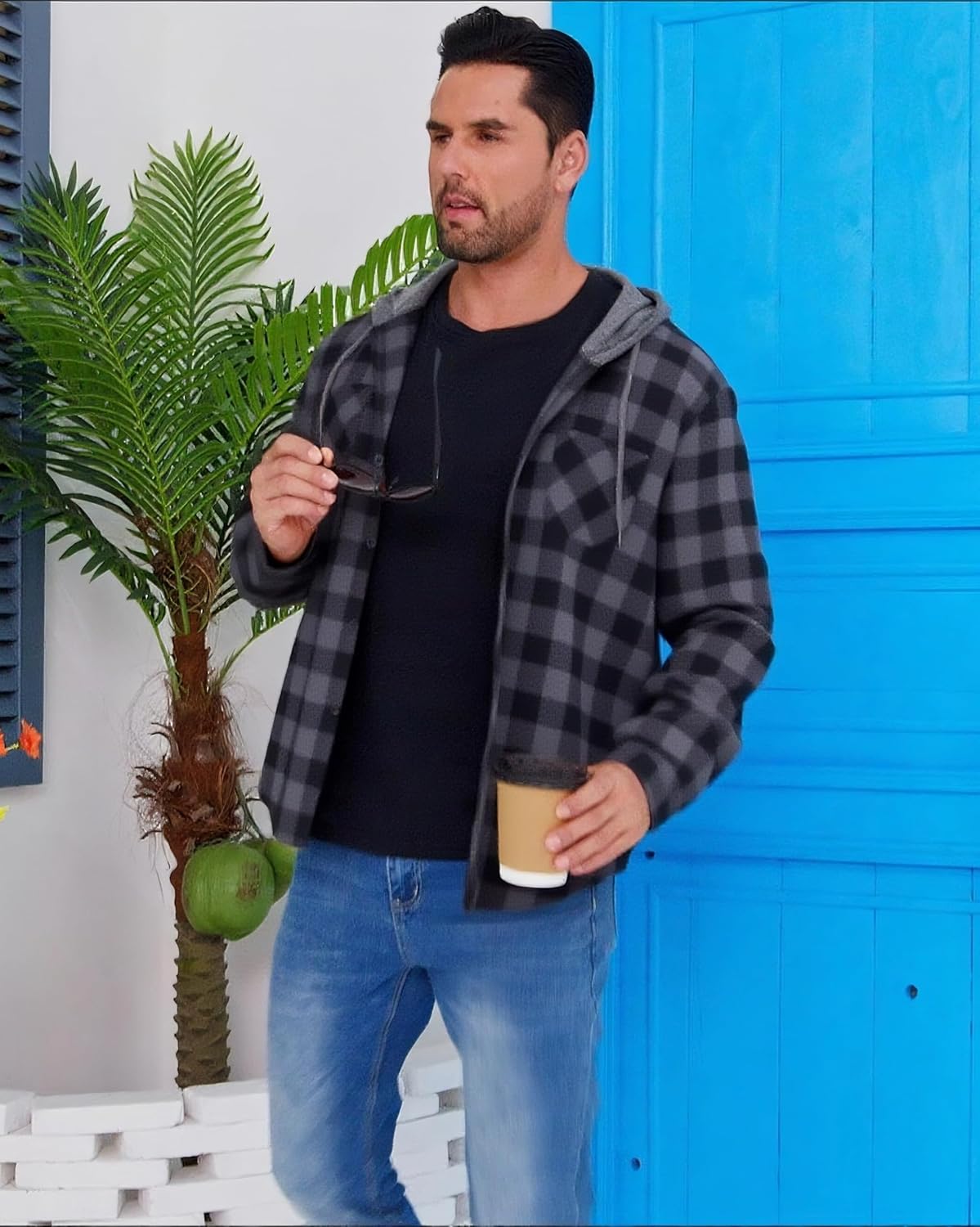 3 Pack Lightweight Hooded Flannel Shirt for Men Casual Button Down Plaid Shirt Long Sleeve Fashion Hooded with Pocket - Image 3