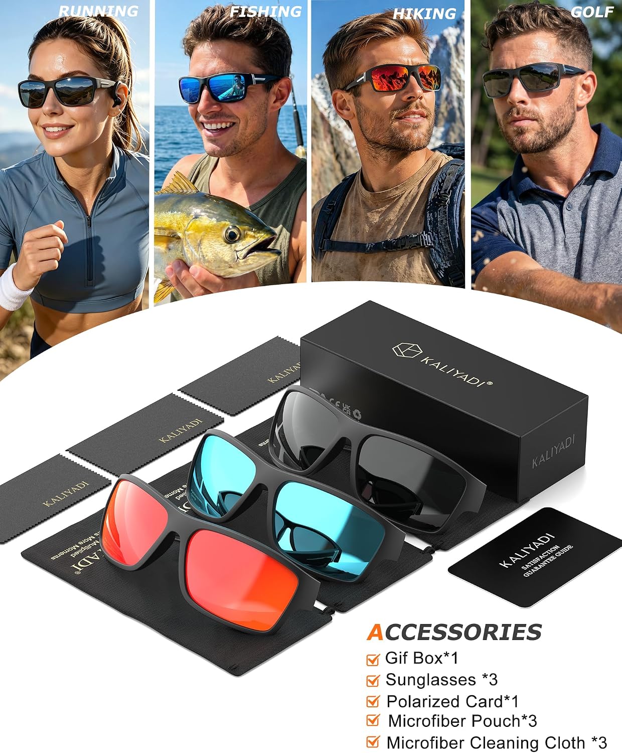 KALIYADI Polarized-Sunglasses Men Sports Sun-Glasses: Men Polarized Sunglasses Women UV400 Protection for Fishing Golf