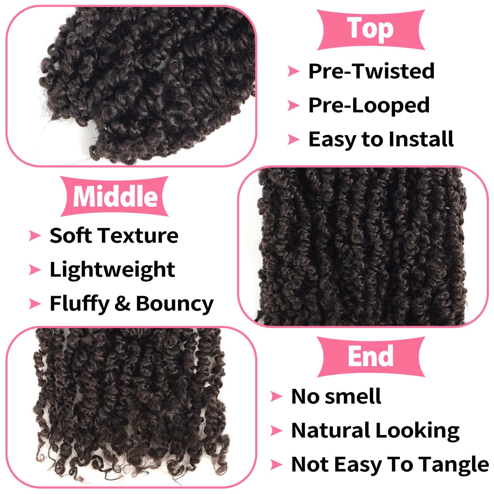 Alaleibaby 9 Packs Yanky Twist 14 inch Crochet Hair Pre-Twisted Curly Braiding Hair Extensions Pre-looped brown Yanky Twists Hair with Curls (4# - Image 3
