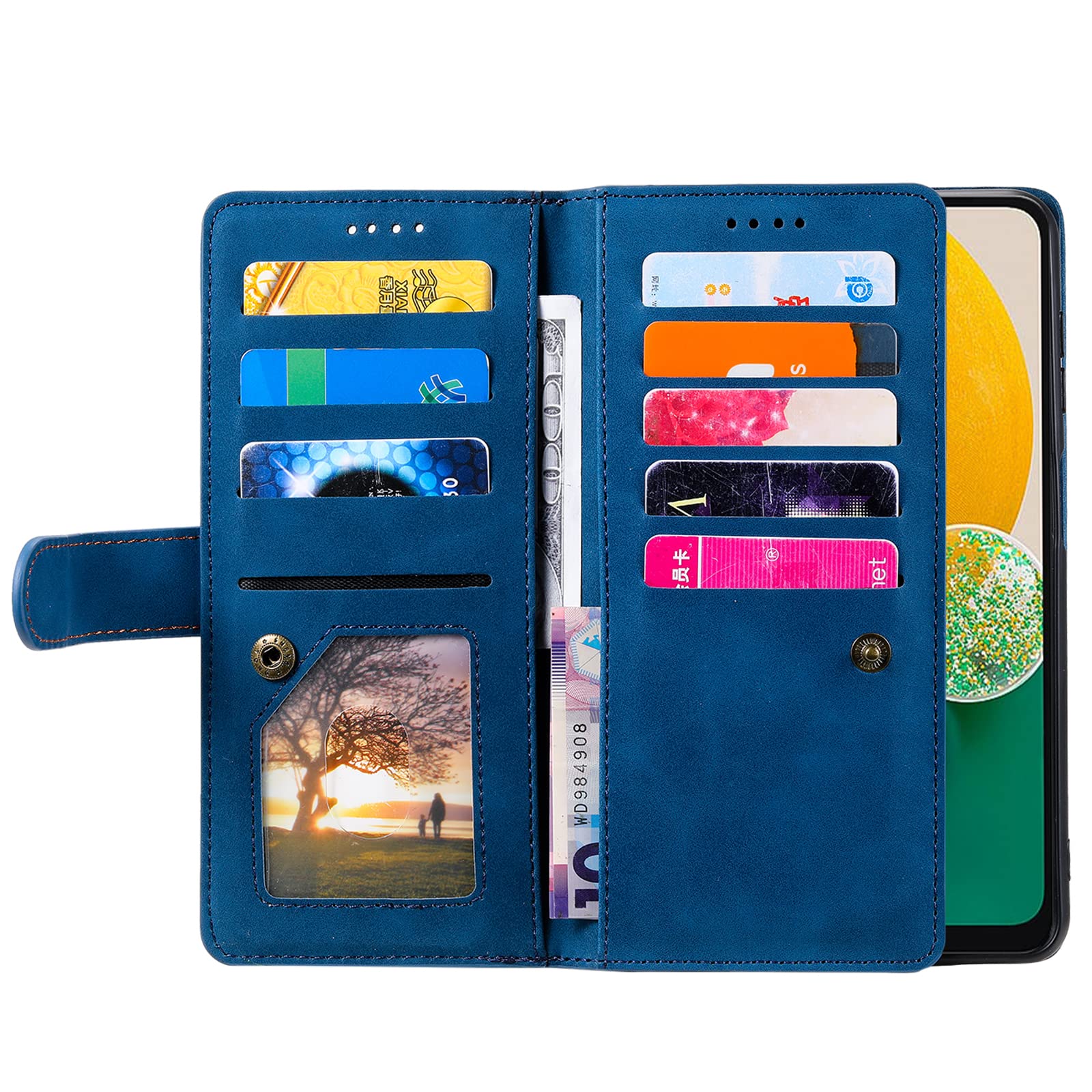 UEEBAI Wallet Case For Samsung Galaxy A13 5G/A04s, PU Leather Phone Case Kickstand RFID Blocking Flip Case With Card Slots Wrist Strap Relief Engraved Pattern Magnetic Folio Case - White Daisy
