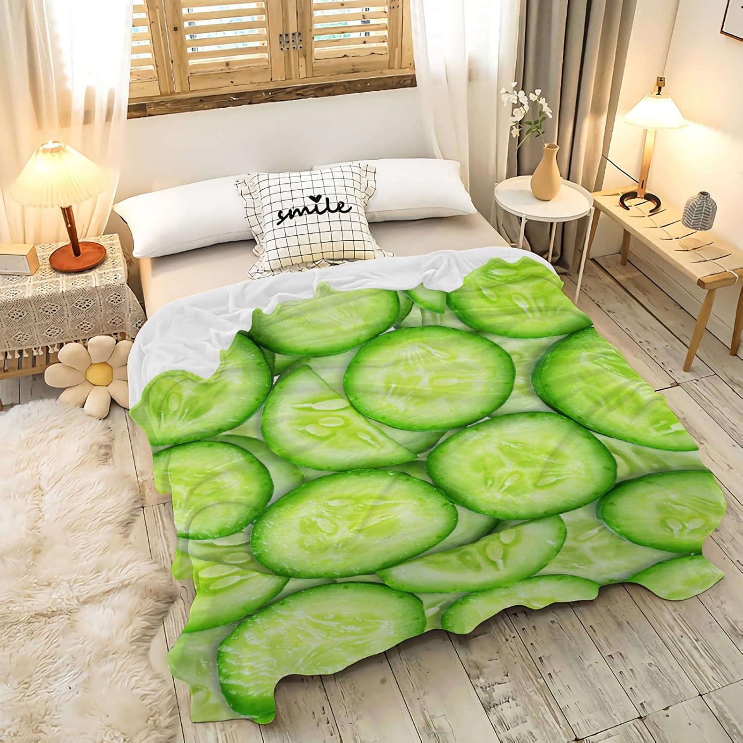 Cucumber Slices Blanket,Lightweight Flannel Fleece Love Cucumber Slices Throw Blanket Gifts for Girl All Season,Blanket for Bed/Couch/Sofa (40"x50" for Kids/Children, Cucumber Slices)