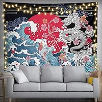 Vista 10 de feelacle Tapiz japonés de anime samurái, 80 x 60 pulgadas, diseño de flor de cerezo, estilo japonés, decoración de fiesta, decoración del hogar