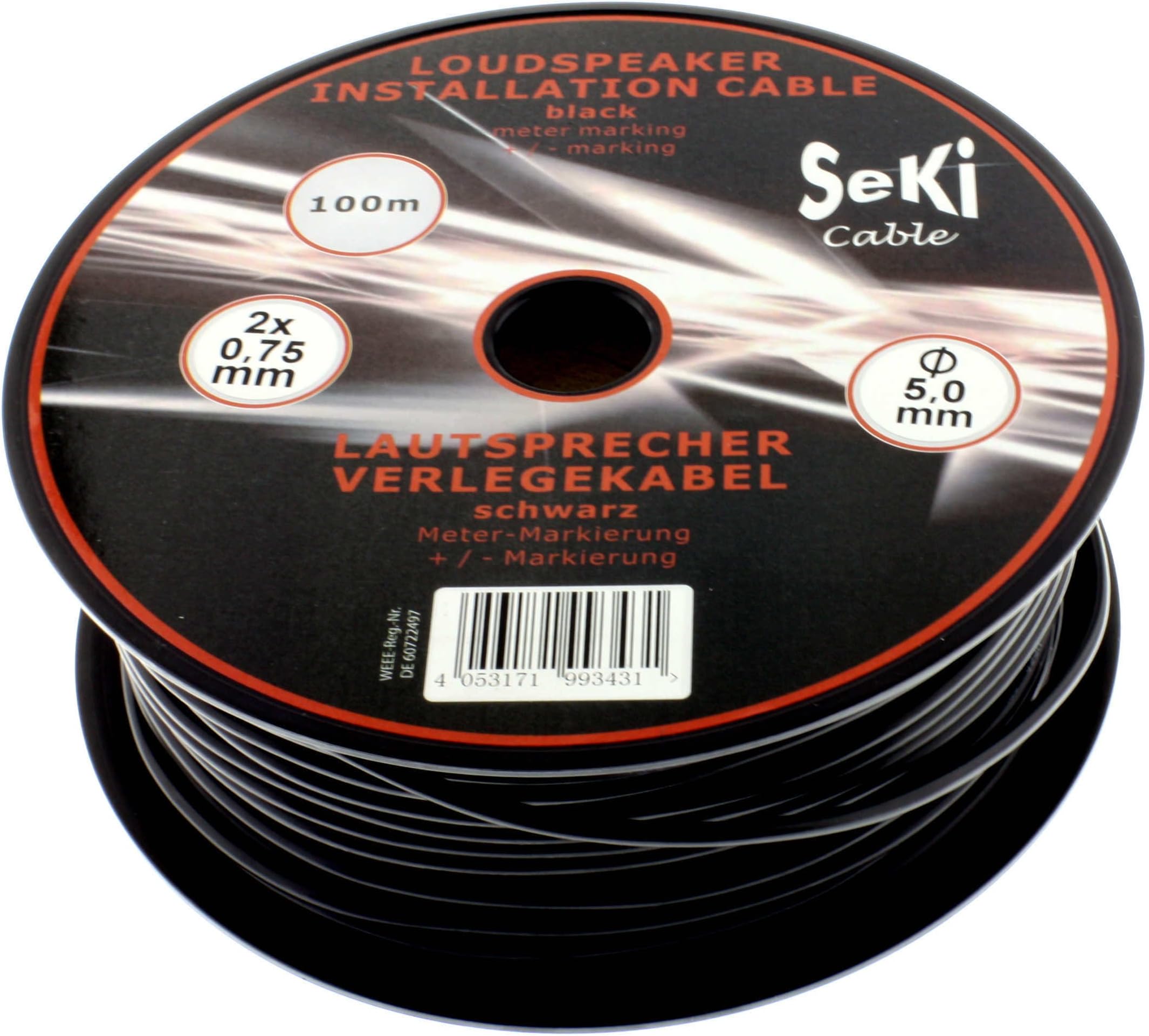 Speaker Cable Round 2x0.75mm² Black 100m Spool CCA PA Installation Cable Audio Cable