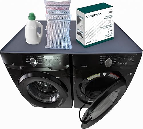 Paquete de 5 piezas alfombrilla protectora superior para lavadora y secadora de 54 x 27.5 pulgadas, bolsas de malla para lavandería y accesorio
