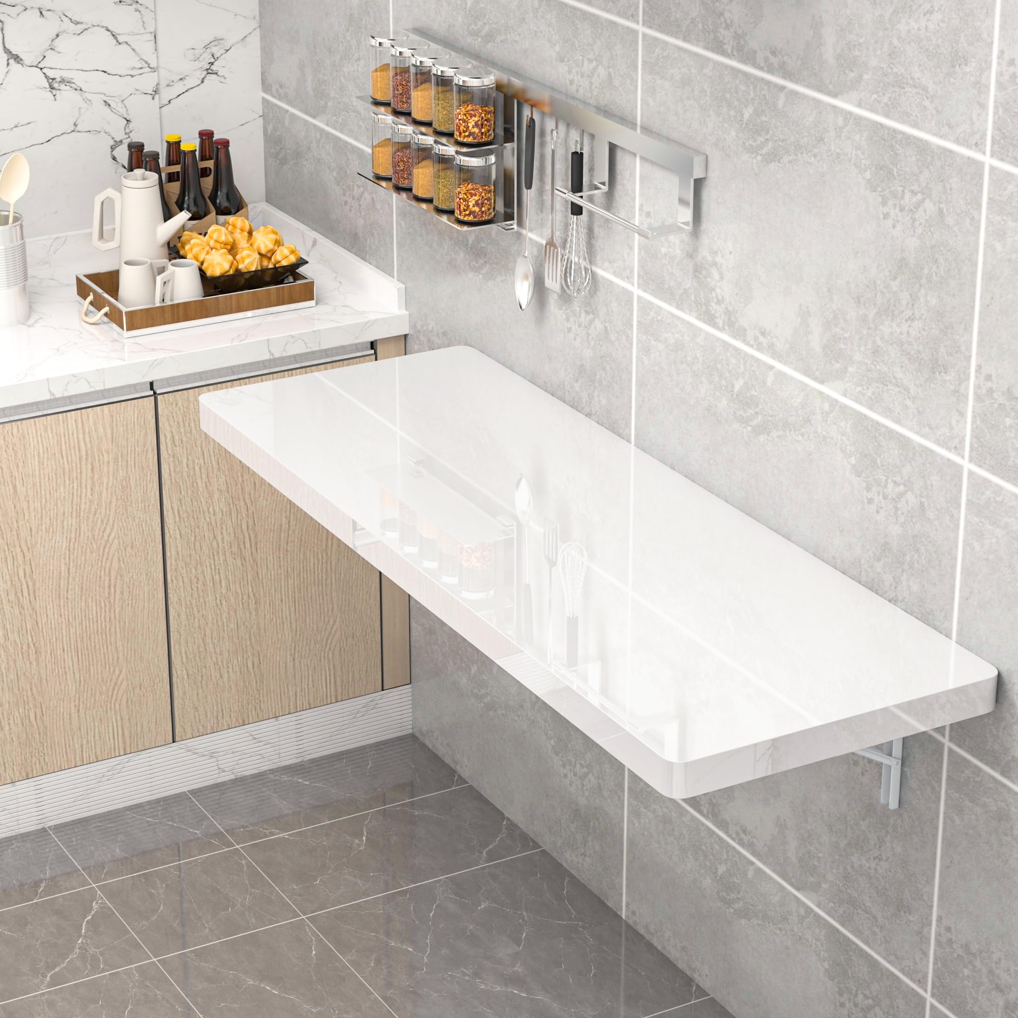 Clikuutory Wall Mounted High Gloss Folding Table White