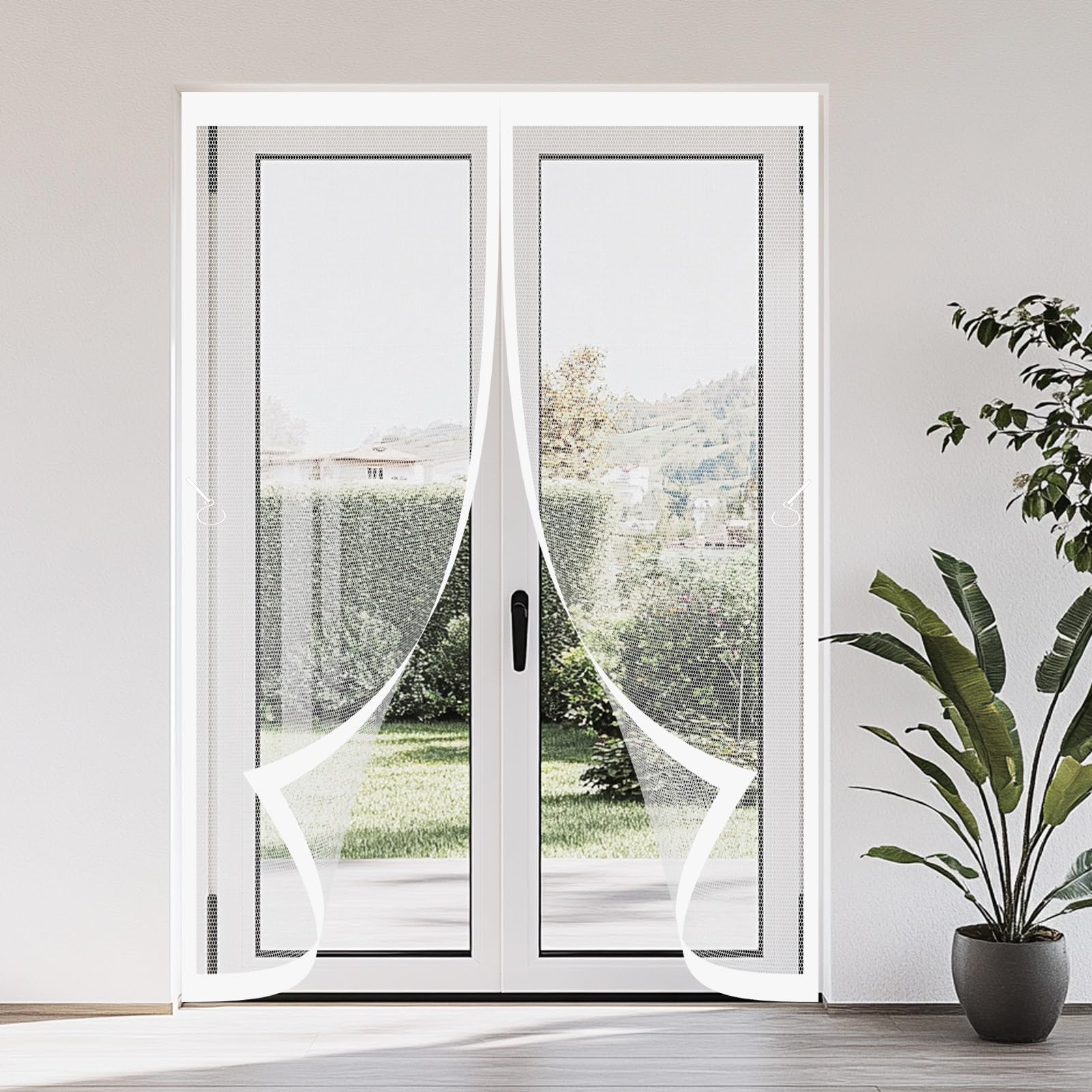Magnetic Fly Screen Door 140 x 204 cm Door Fly Screen Curtain Easy to Install Hundreds of Sizes Kid and Pet Friendly Nets for Living Room, Bedroom, White