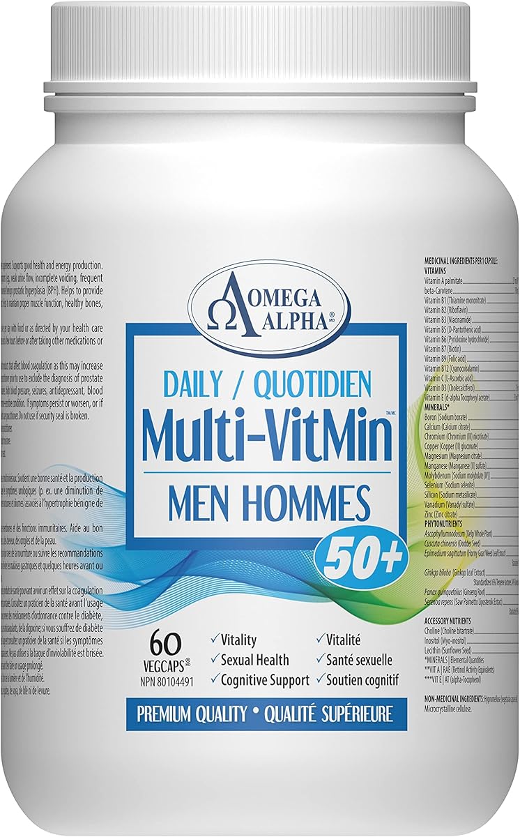 Omega Alpha Omega Alpha Daily Multi-VitMin Men 50+, Comprehensive Multivitamin Supplement for Men's Vitality & Healthy Aging Support, 60 Veg Caps, 30 Day Supply