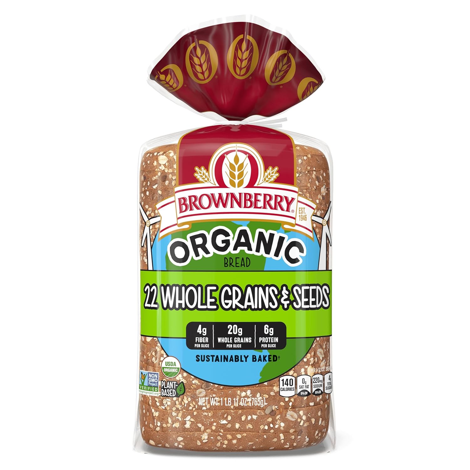 Brownberry Organic 22 Whole Grains & Seeds Bread, 27 oz Loaf - Non-GMO, Plant-Based, Free from Artificial Additives