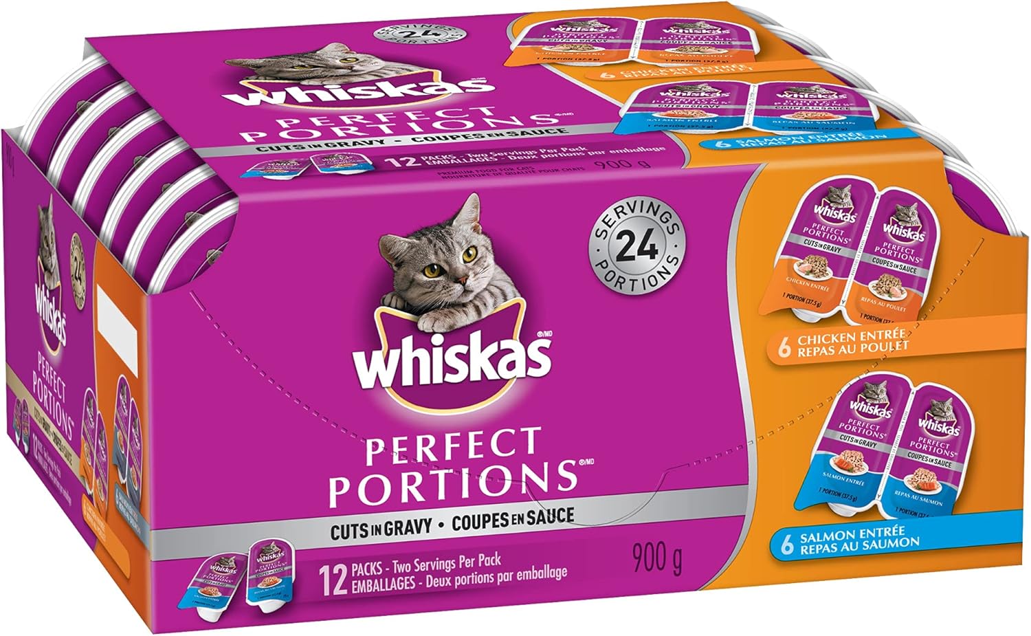 WHISKAS Perfect Portions Wet Cat Food Cuts in Gravy Chicken & Salmon 75g (12 Pack) Amazon