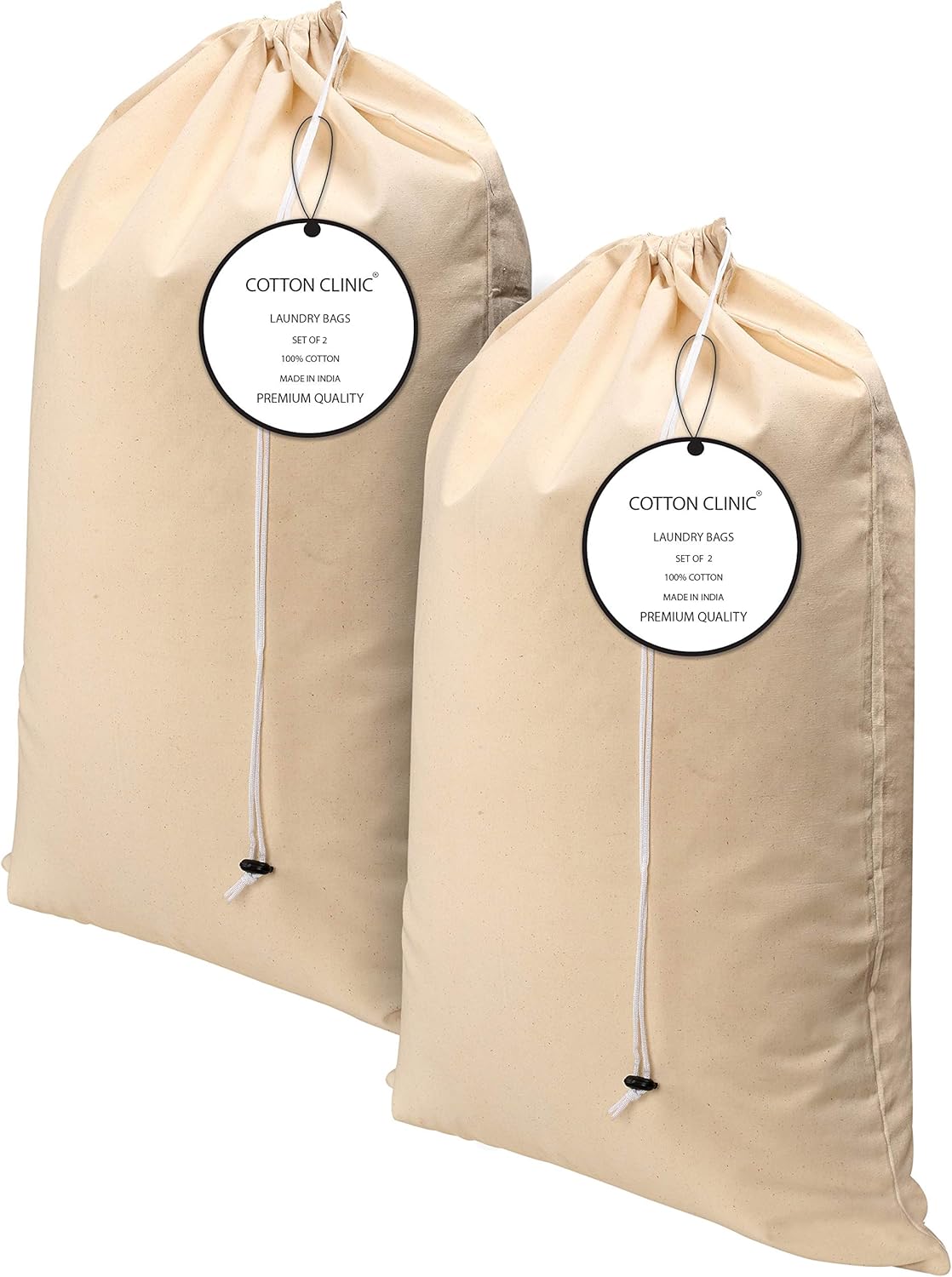Cotton Clinic 2 Pack Set Cotton Laundry Bags for Delicates, Laundry