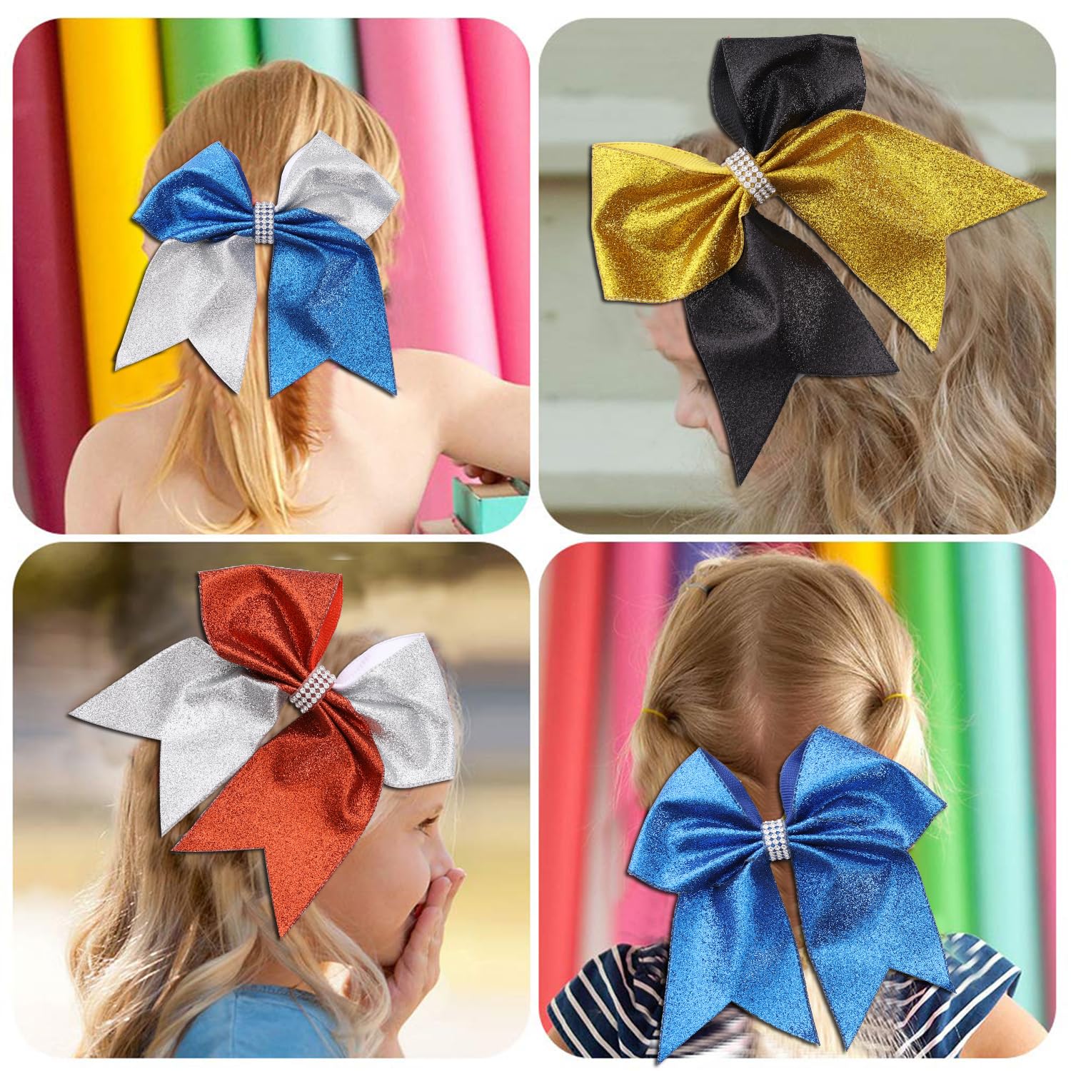 Cheerleader Bows Glitter Ponytail Holders 8 inch Sport Hair Ties for Girls Amazon.com : Yunsailing 40 Pcs 8 Inch Large Glitter Cheer  main image 3