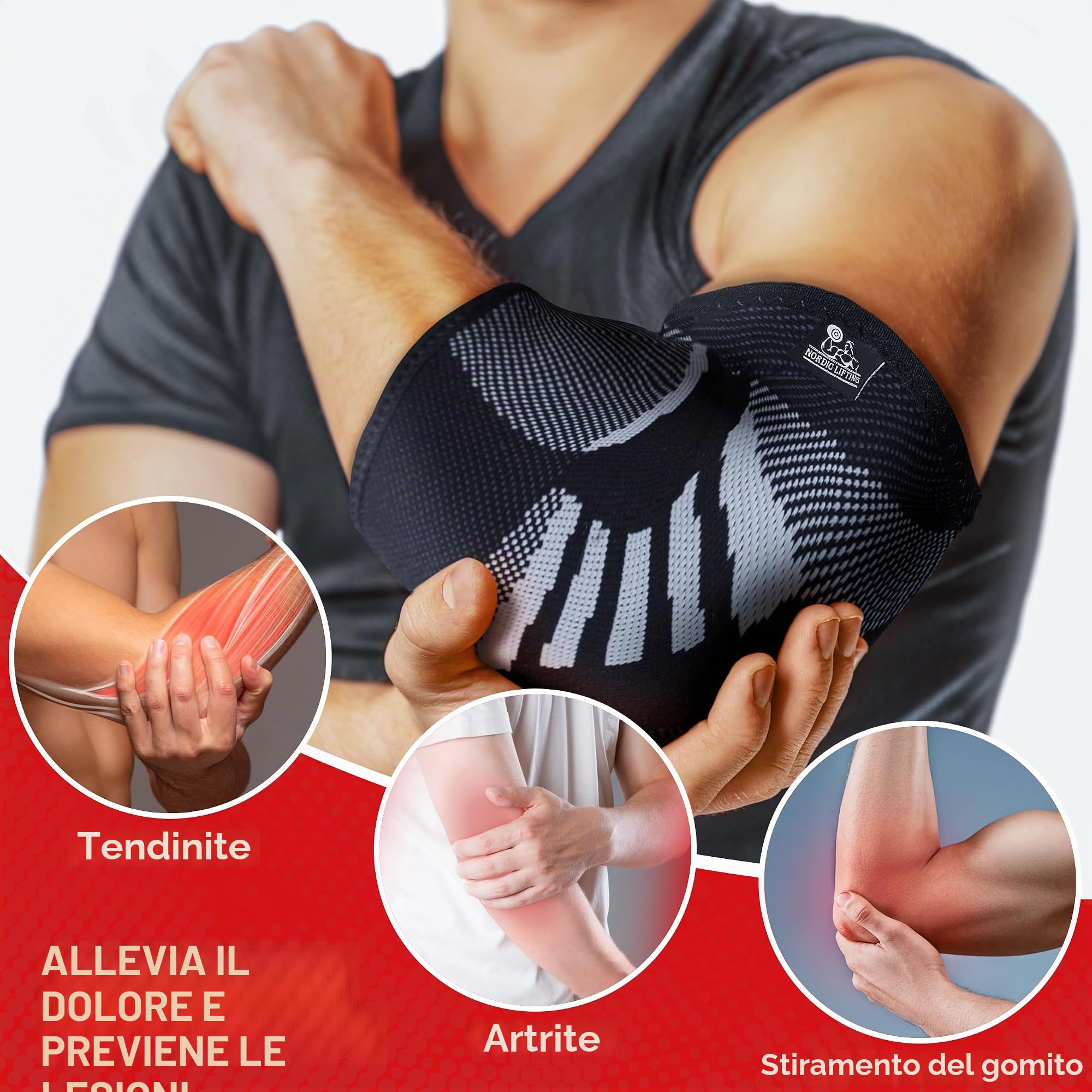 Gomitiere (1 paio) Supporto e Compressione per Sollevamento Pesi, Powerlifting, Cross Training e Tennis -5mm Manica in Neoprene per le Migliori Prestazioni -Per Donne e Uomini-di Nordic Lifting®-1 Anno di Garanzia
