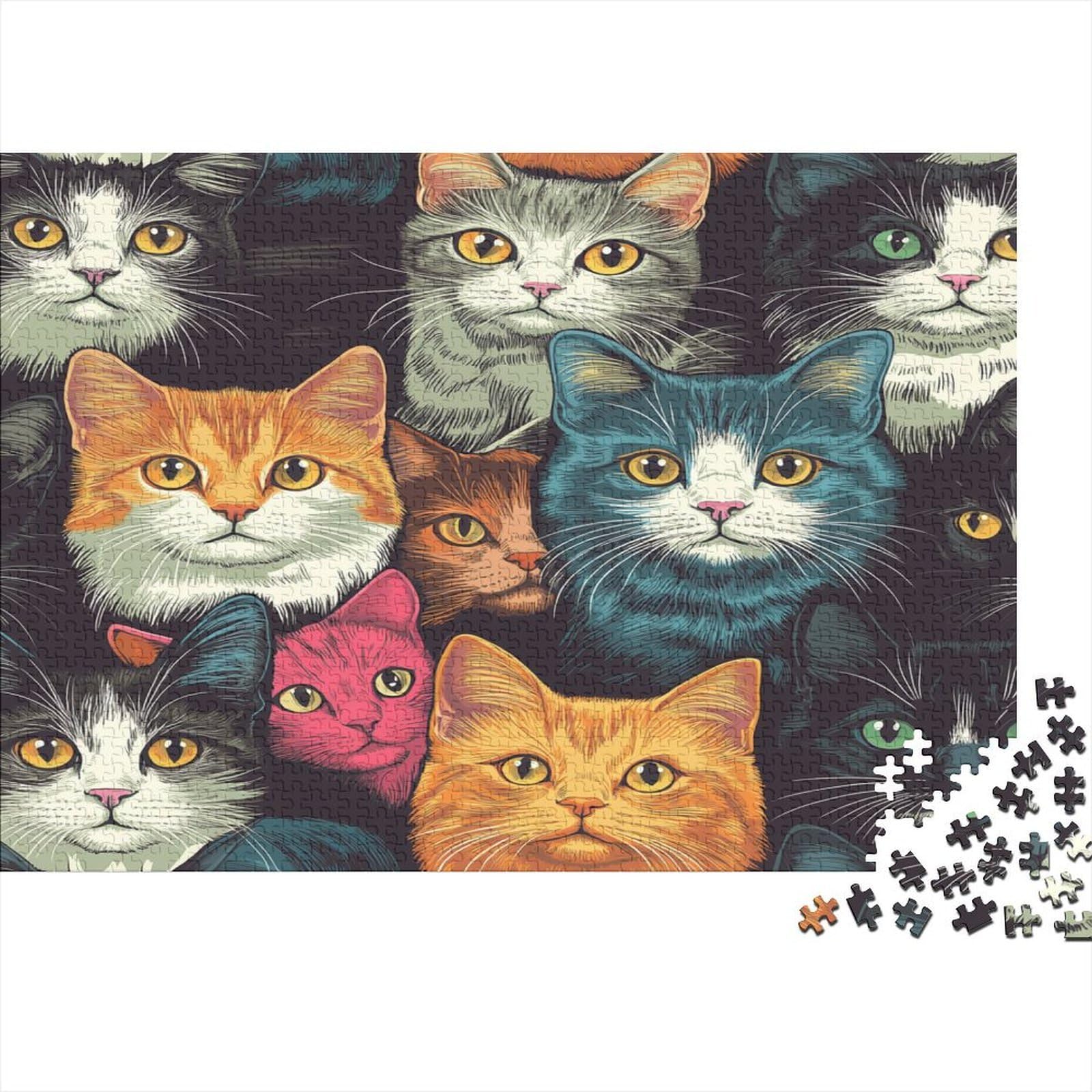 Colorful Cat Faces Jigsaw Puzzle 1000 Pieces Puzzle Game for Adults 38x26cm/1000pcs