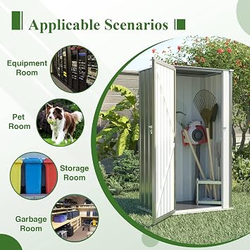 BIRCHTREE 3X3FT Outdoor Garden Shed Metal Storage Cabinet Galvanized Steel, Scratch-Resistant Film, Waterproof Tool Storage for Backyard Patio or Wheelie Bin Shed Grey