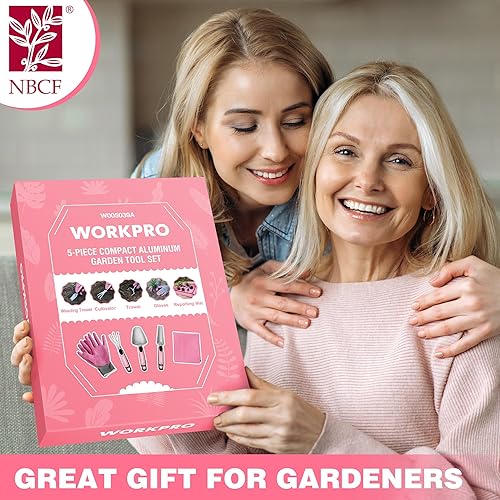 Miniatura 7 de WORKPRO Juego de herramientas de jardín de 5 piezas, con recubrimiento en polvo, juego de herramientas de jardinería de aluminio compacto con