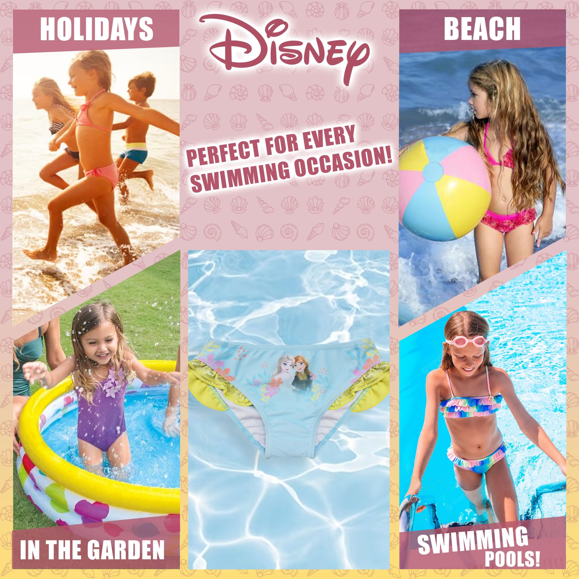 Disney Bañador slip playa para niña Frozen Elsa y Anna con volantes 6657, turquesa, 8 años