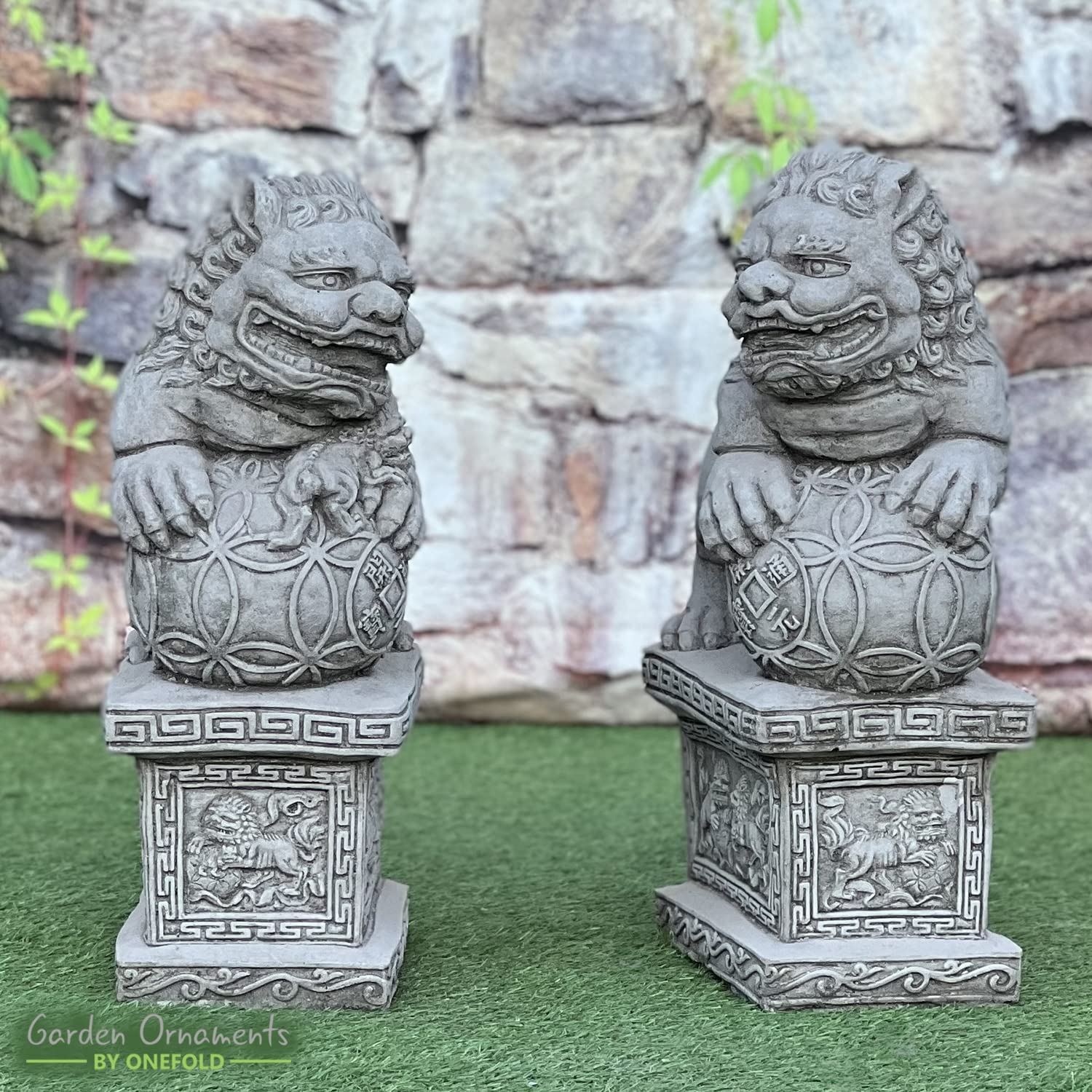 Buy LARGE FOO DOGS CHINESE LION PAIR HAND CAST STONE DETAILED OUTDOOR