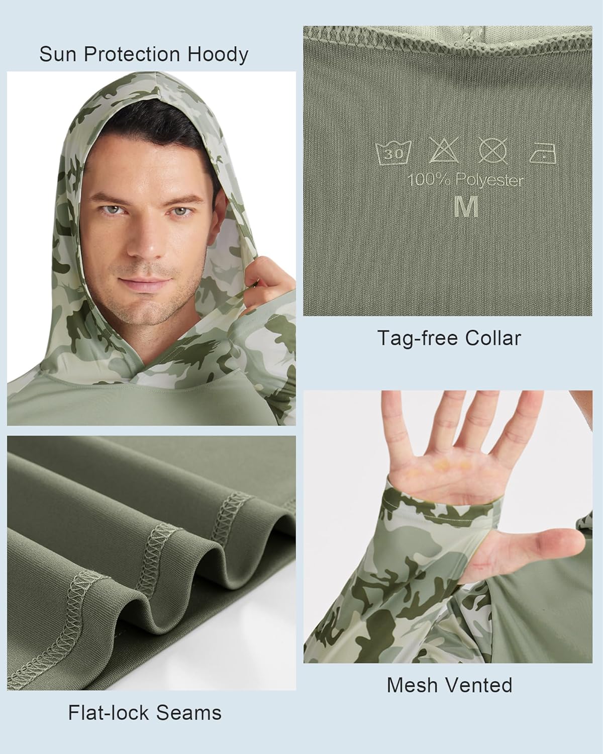 FISHEAL Men's Performance Fishing Hoodie Shirt with Thumbholes - UPF 50 Sun Protection Camo Long Sleeve Shirts Quick-Dry - Image 4