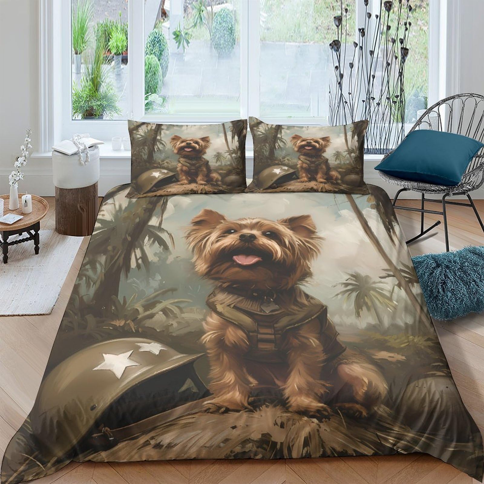 GPLZQXKJNH 3D Printed Yorkshire Terrier Duvet Cover Set Microfiber Soft Breathable Camouflage Bedding Set with 2 Pillowcases for Bedroom Decor Single（135x200cm）