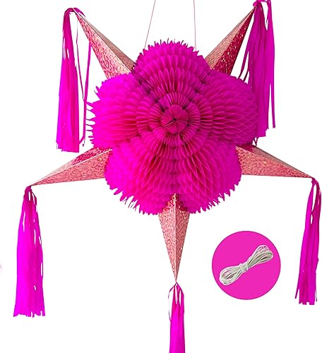 Piñata rosa (32 pulgadas) Barbie rosa con conos de oro rosa con cuerda de 30 pies, piñata para el día de San Valentín, quinceañera, baby shower de