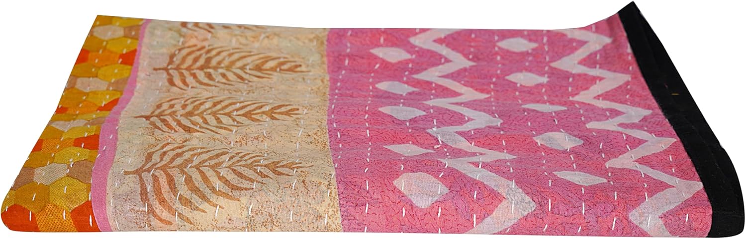 Handmade Reversible Cotton Kantha Towel 45x25 Inch; Traditional Hand Stitched Soft Absorbent Bath Wrap, Eco-Friendly Multipurpose Travel Scarf, Lightweight and Stylish Home Decor(Set of 3pcs)