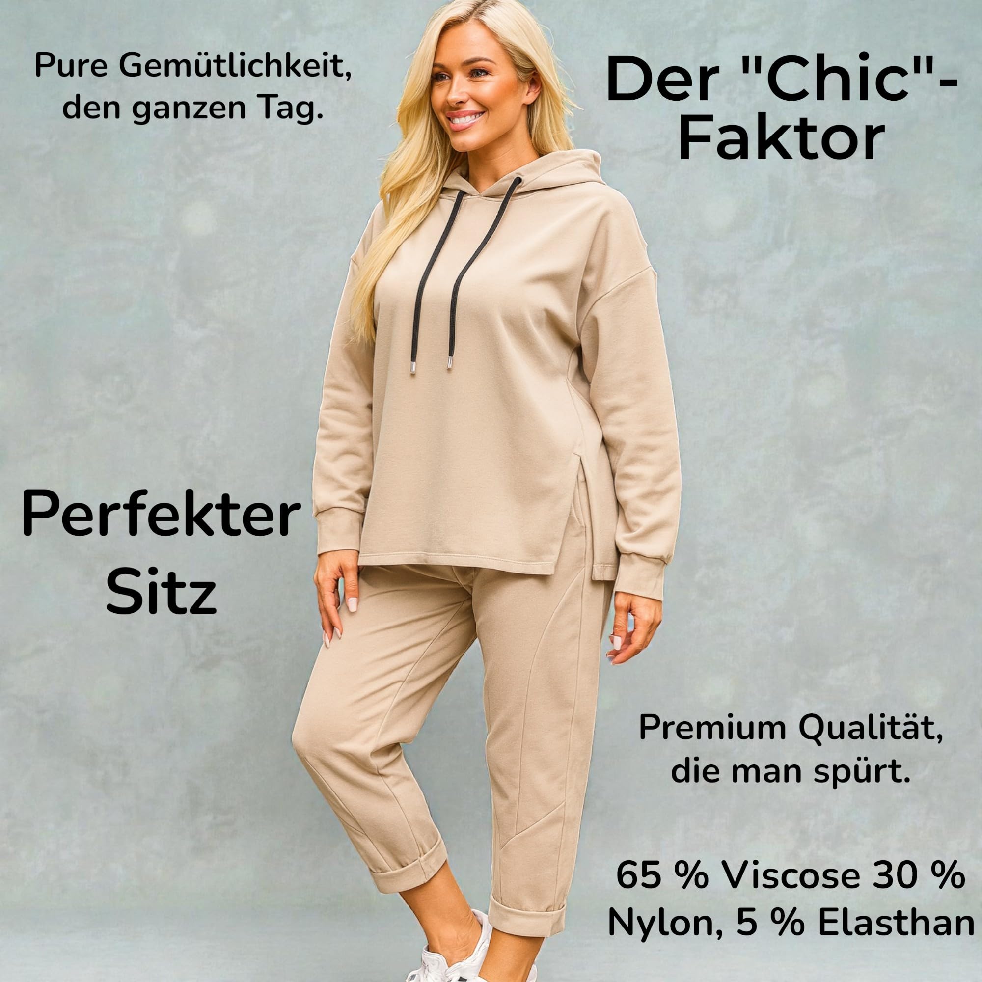 Damen Jogginganzug, Zweiteiler für Freizeit und Sport, Trainingsanzug, Hausanzug mit Hoodie und Hose Kapuze 7036