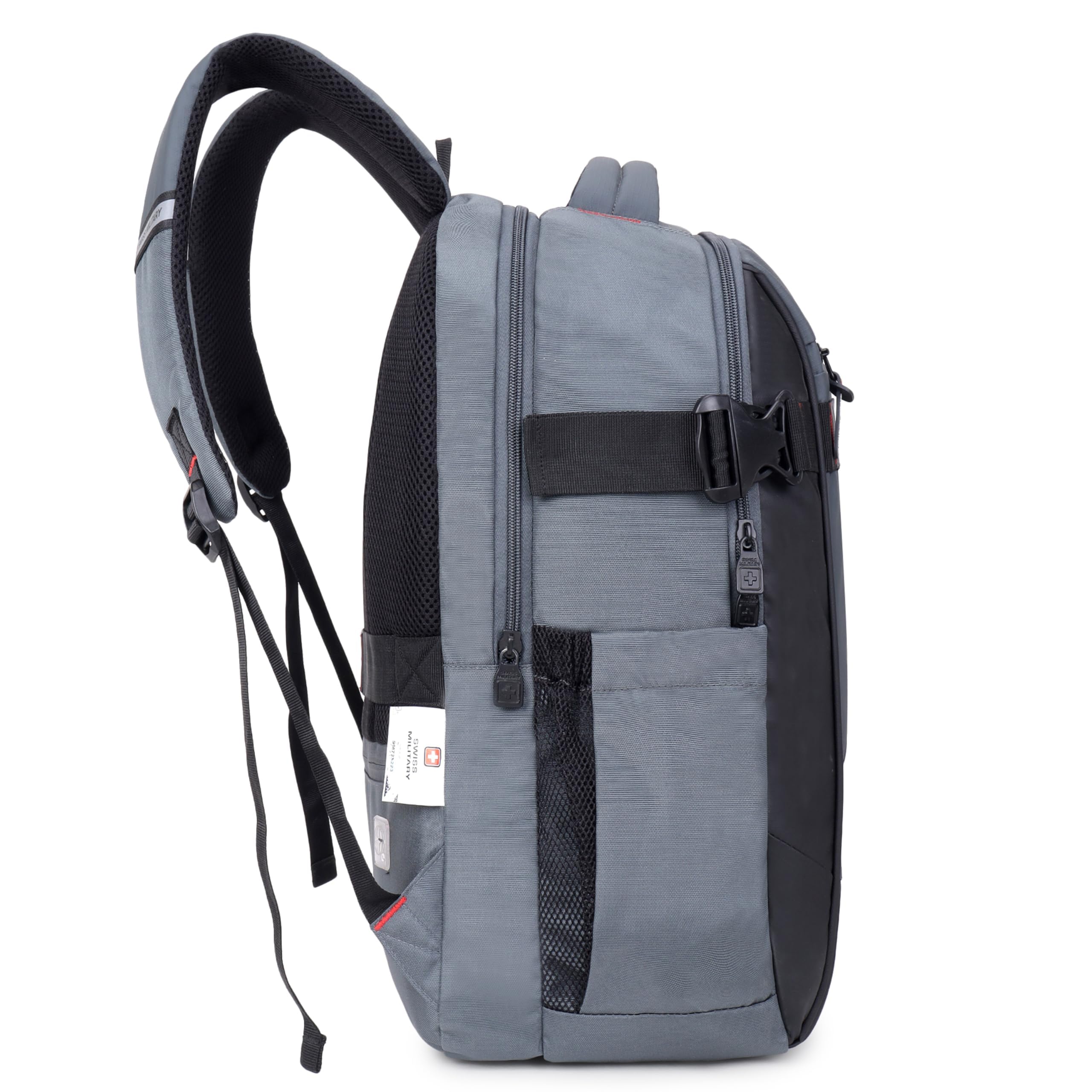 SWISS MILITARY 30L Laptop Travel Backpack for 15.6 Inch Laptop, Unisex Office & College Bag with Luggage Strap, Anti-Theft Pocket, Detachable Key Ring & Expandable Bottle Pocket Grey 1