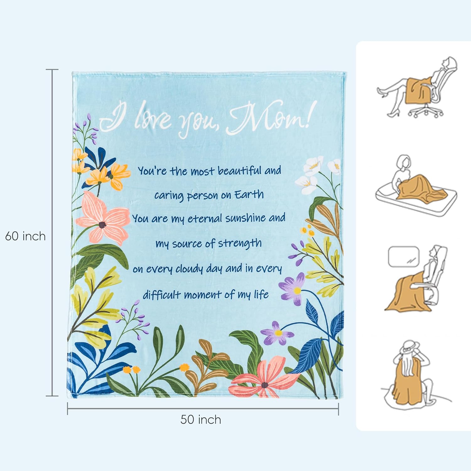 Battilo Unique Anniversary Birthday Gifts for Mom from Daughter Son, Mom Blanket, Gift for Mothers Day Christmas, Super Soft Flannel Throw Blankets for Couch Bed 50 x 60, Light Blue - Image 6