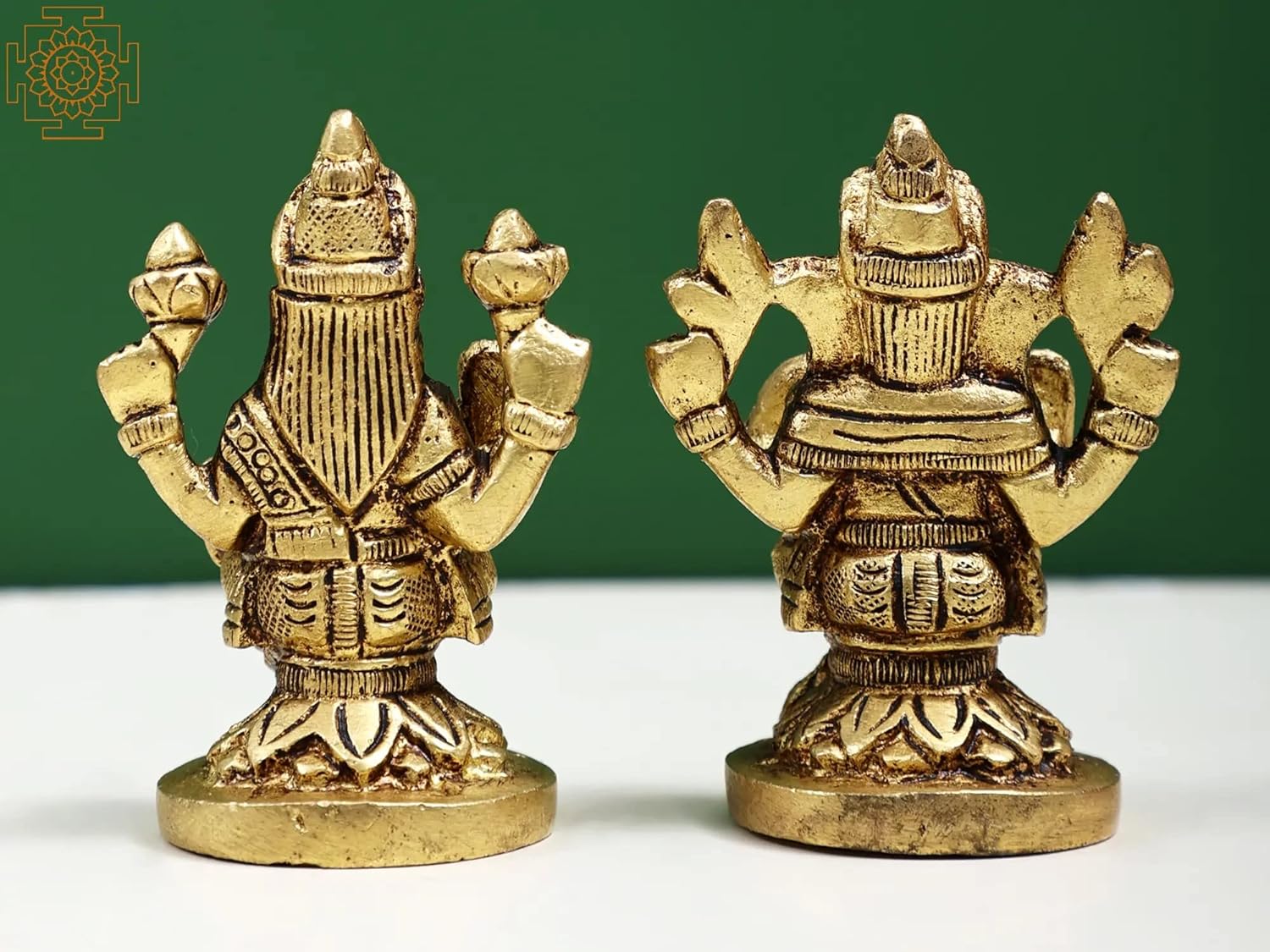 Exotic India 2" Small Brass Pair of Lakshmi and Ganesha | Handmade - Brass