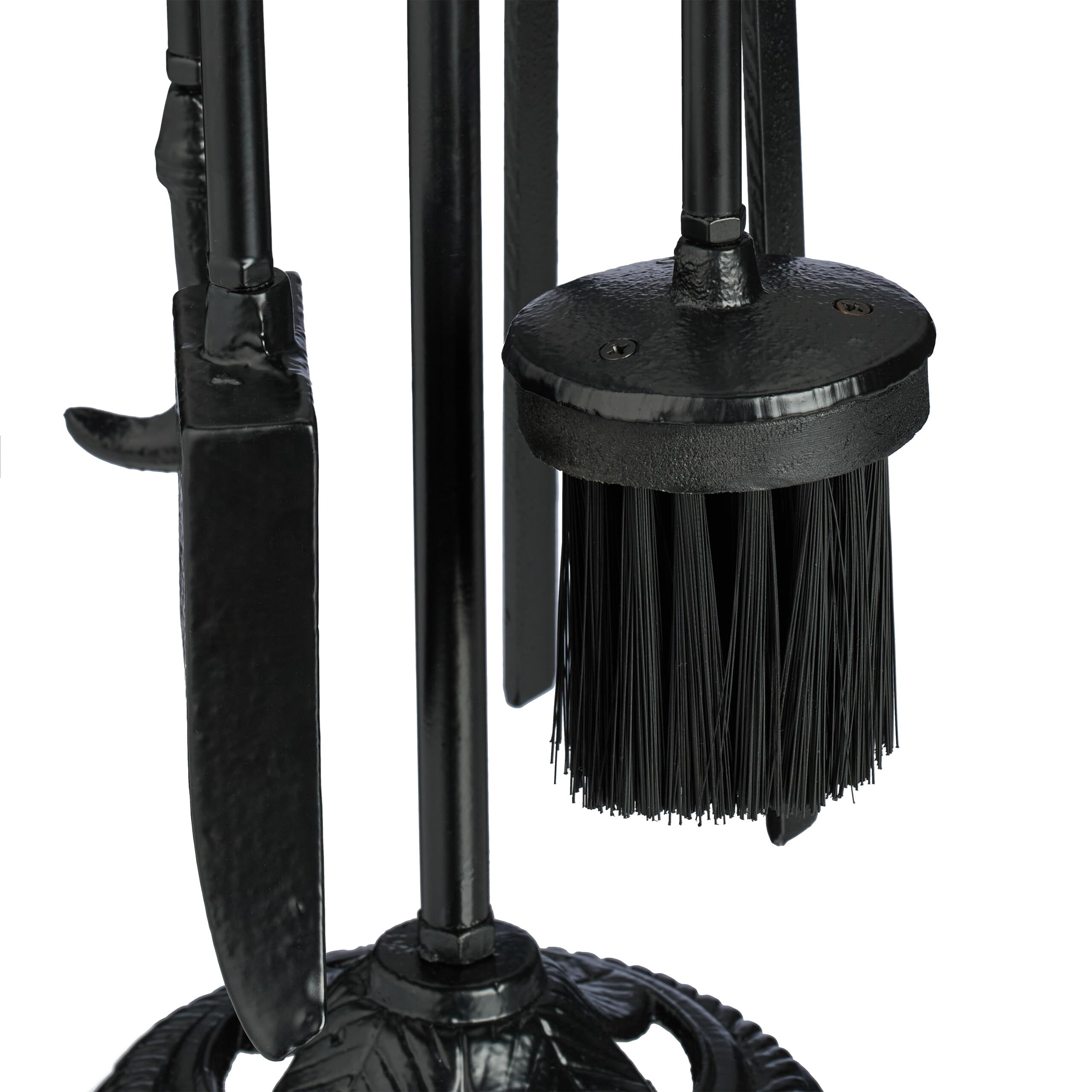 Relaxdays Set da 5 Attrezzi da Camino o Stufa, Attizzatoio, Pala, Scopino, Pinza e Supporto Porta Utensili, Ghisa, Nero