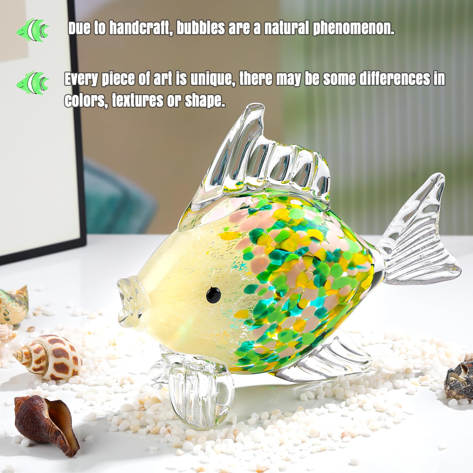 手作り硝子　魚　グリーン Amazon.co.jp: Ornalrist吹きガラス魚手作り像 リビングルーム用