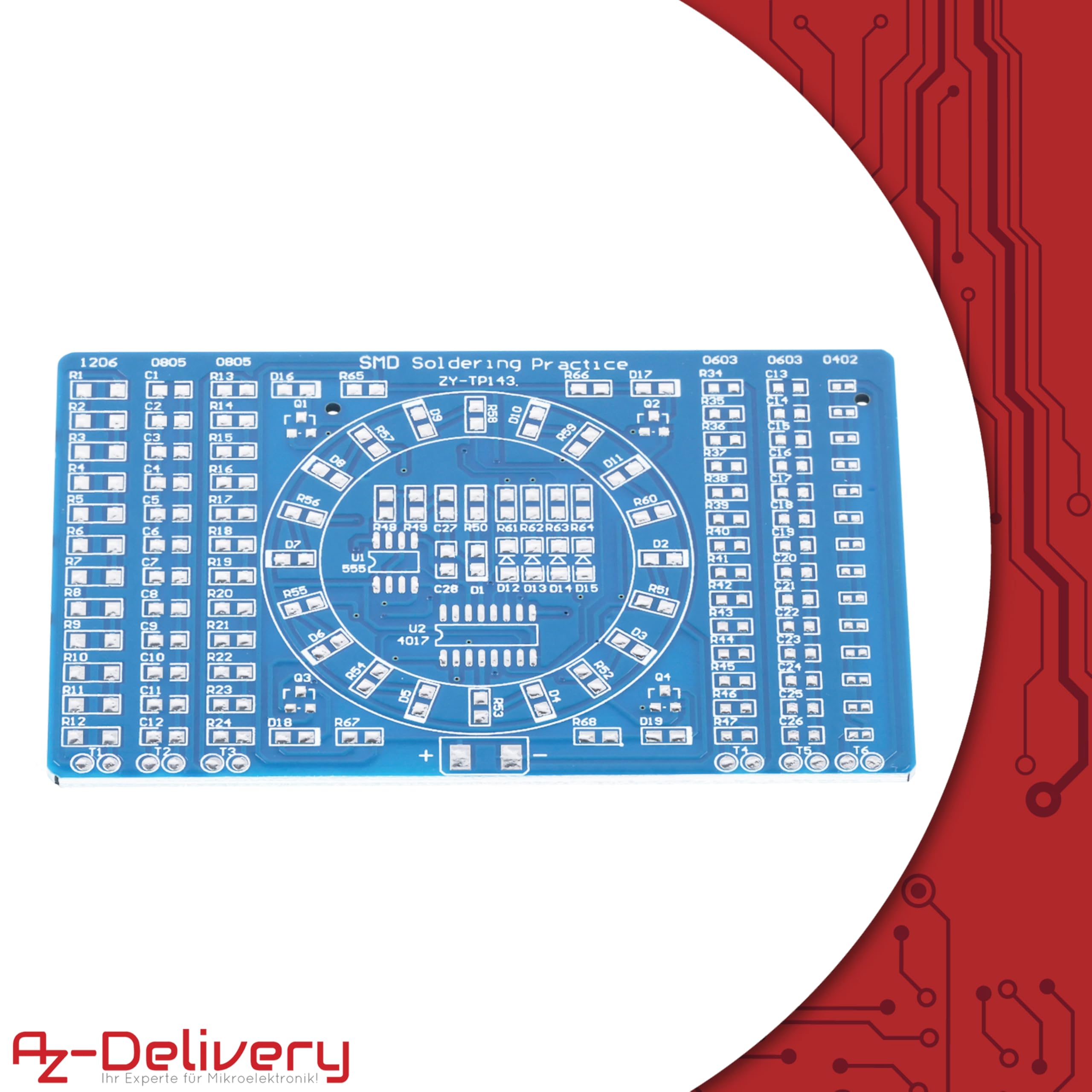 AZDelivery NE555 SMD zestaw do lutowania DIY - moduł LED do nauki lutowania, zestaw z zestawem do lutowania, elektroniczny zestaw do lutowania