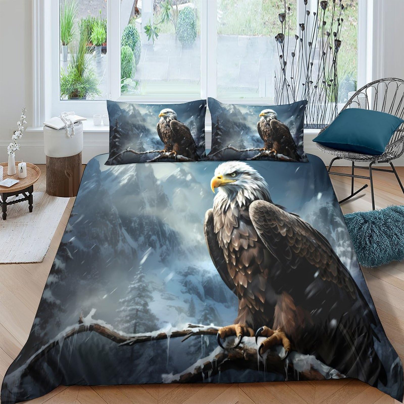 Ctjqhvkz Style-6 3D Printed Bald Eagle Fitted Sheet Microfiber Soft Breathable Forest Mountain Bed Cover For Bedroom Dorm Mattress Protection Decor Single（135X200cm）