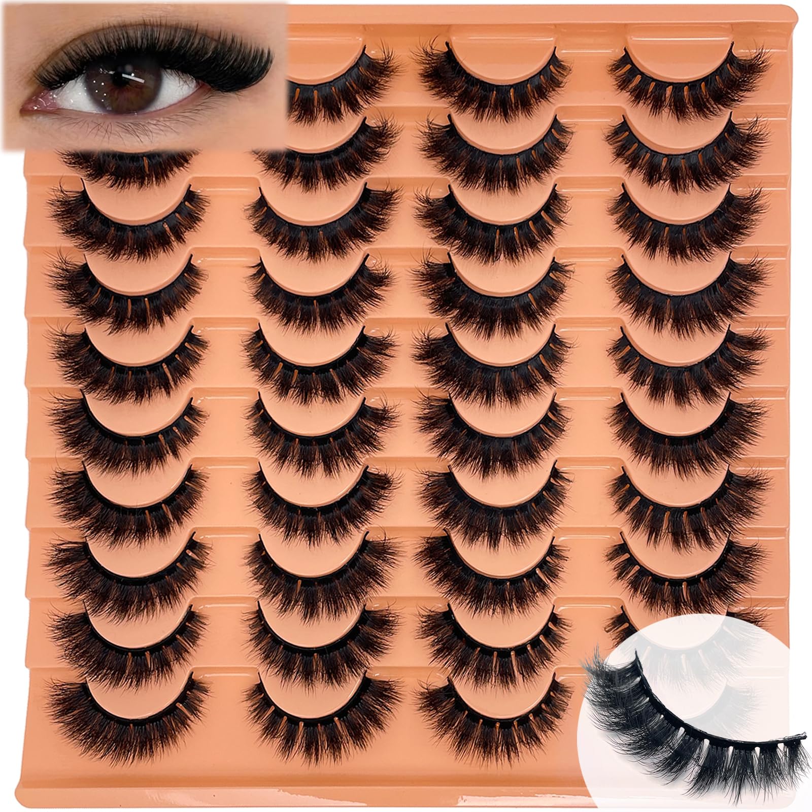SISIYDY Fluffy Lashes Mink 3D Cat Eye Dramatic Thick Volume EyeLashes Wispy 16mm Full Lash Strips Faux Mink
