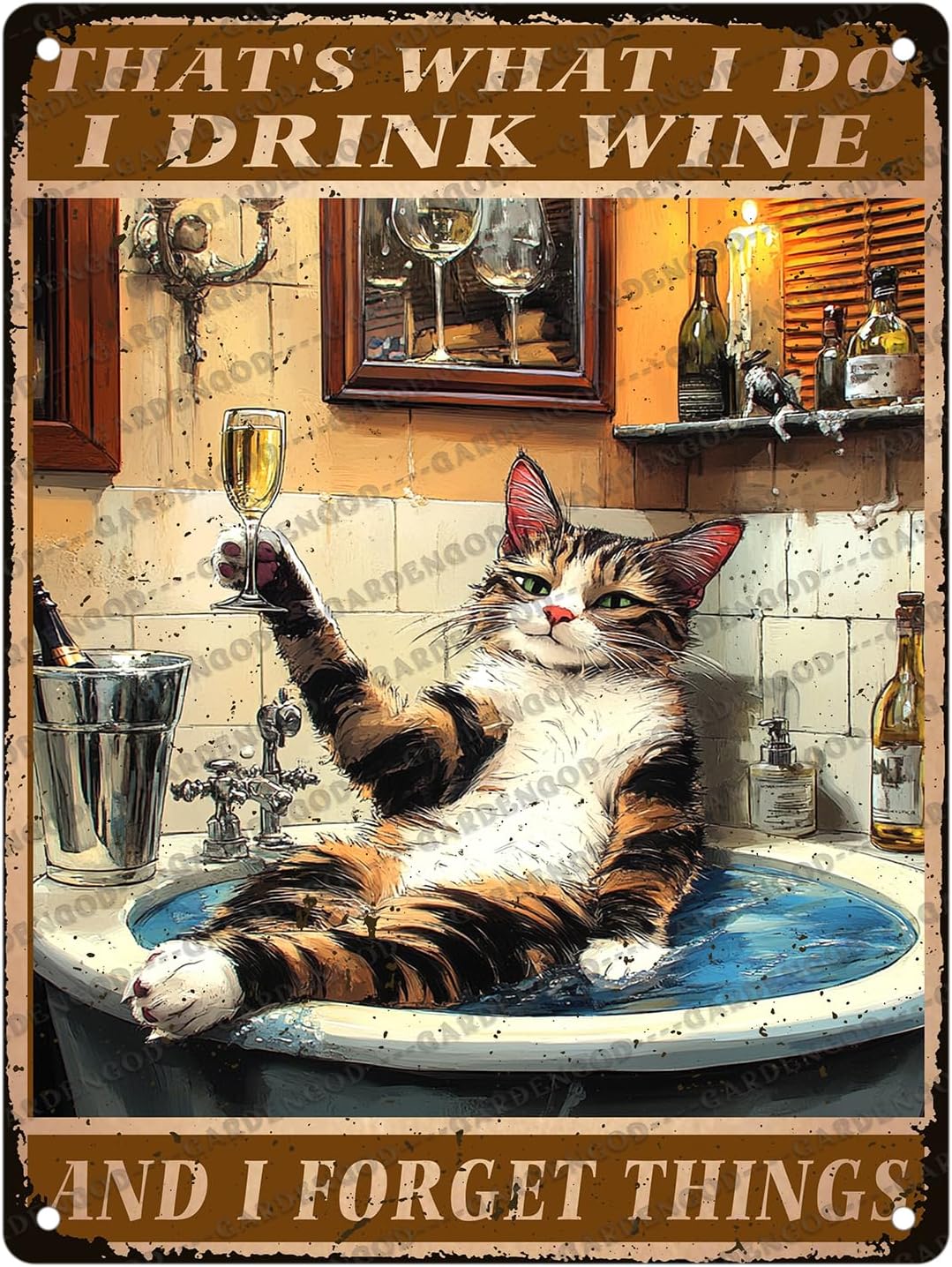 Vintage Cat Bathroom Metal Sign Cat Drink Wine And I Forget Things Metal Poster Home Garden Kitchen Cafe Office Bathroom Bar Pub Aluminium Sign Art Wall Decor 16x12 Inch