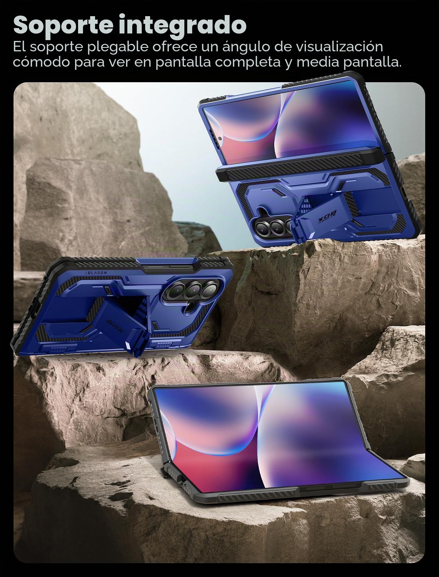 i-Blason Funda con Soporte para Samsung Galaxy ZFold 7 [Armorbox] con Protector de Pantalla de Vidrio Templado [Protección de Bisagra] Protectora Completa Prueba de Golpes Resistente Case (Cobalt)