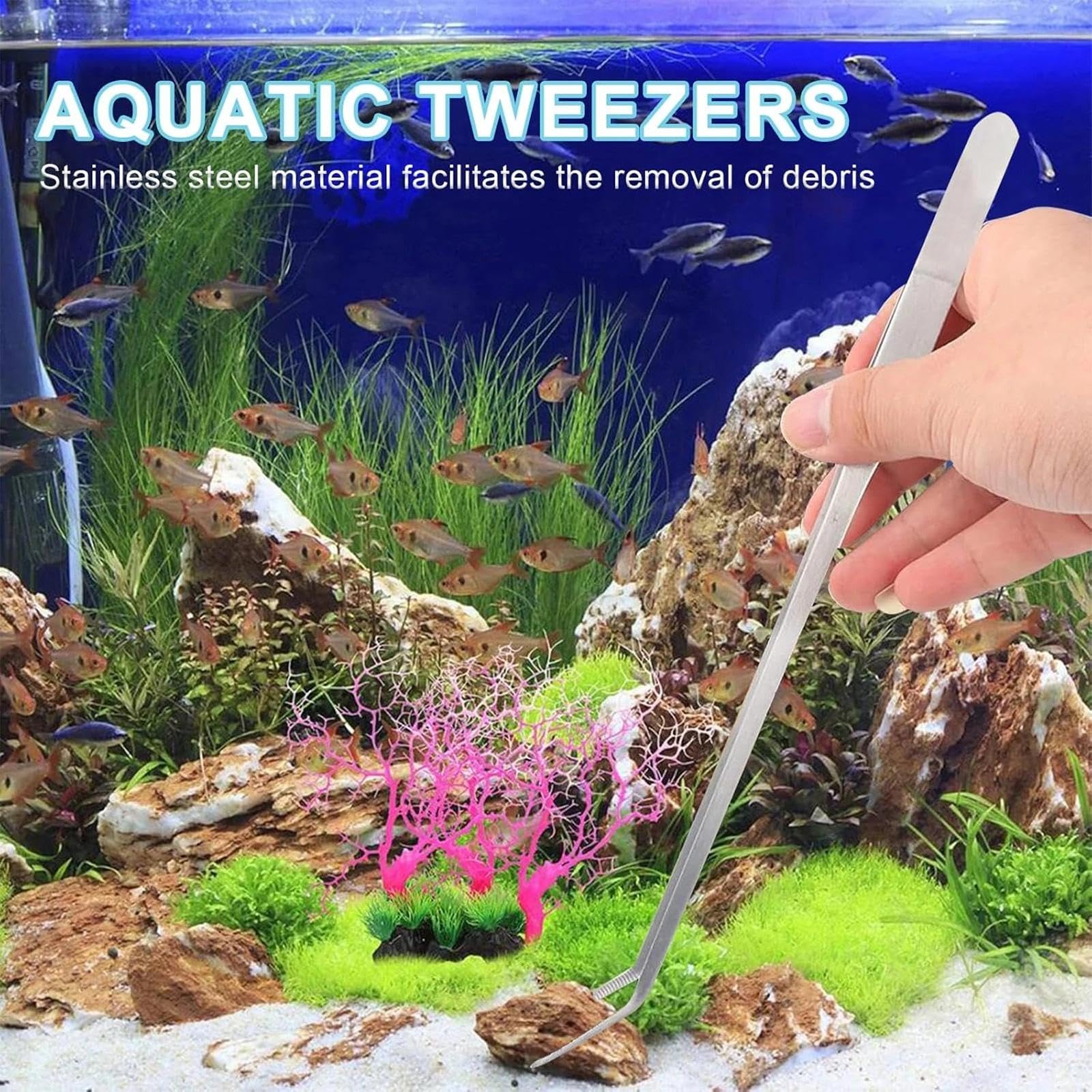 4 en 1 Aquarium Aquascaping Kit Outils D'Aquarium en Acier Inoxydable avec Pince Ciseaux Spatule pour Entretien et Nettoyage Plantes Aquatiques Aquascaping