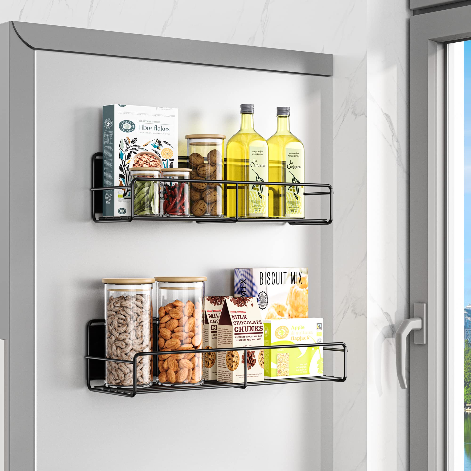 Mystozer Metal Magnetic Spice Rack for Refrigerator Black, 2 Pack
