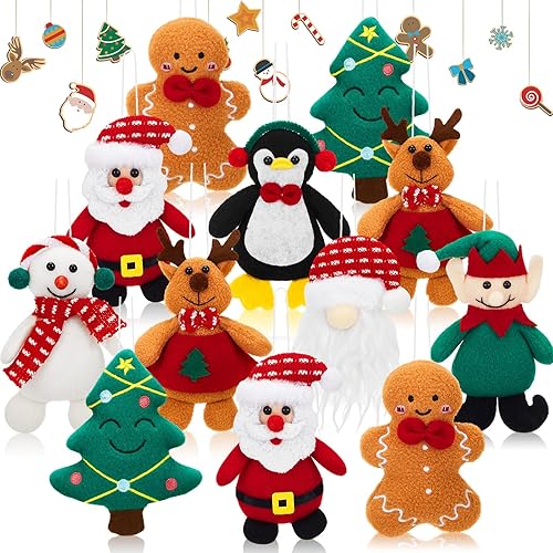 Shappy Juego de adornos de felpa para árbol de Navidad, mini juguetes de peluche de Navidad, juguetes de peluche de Navidad para regalo de