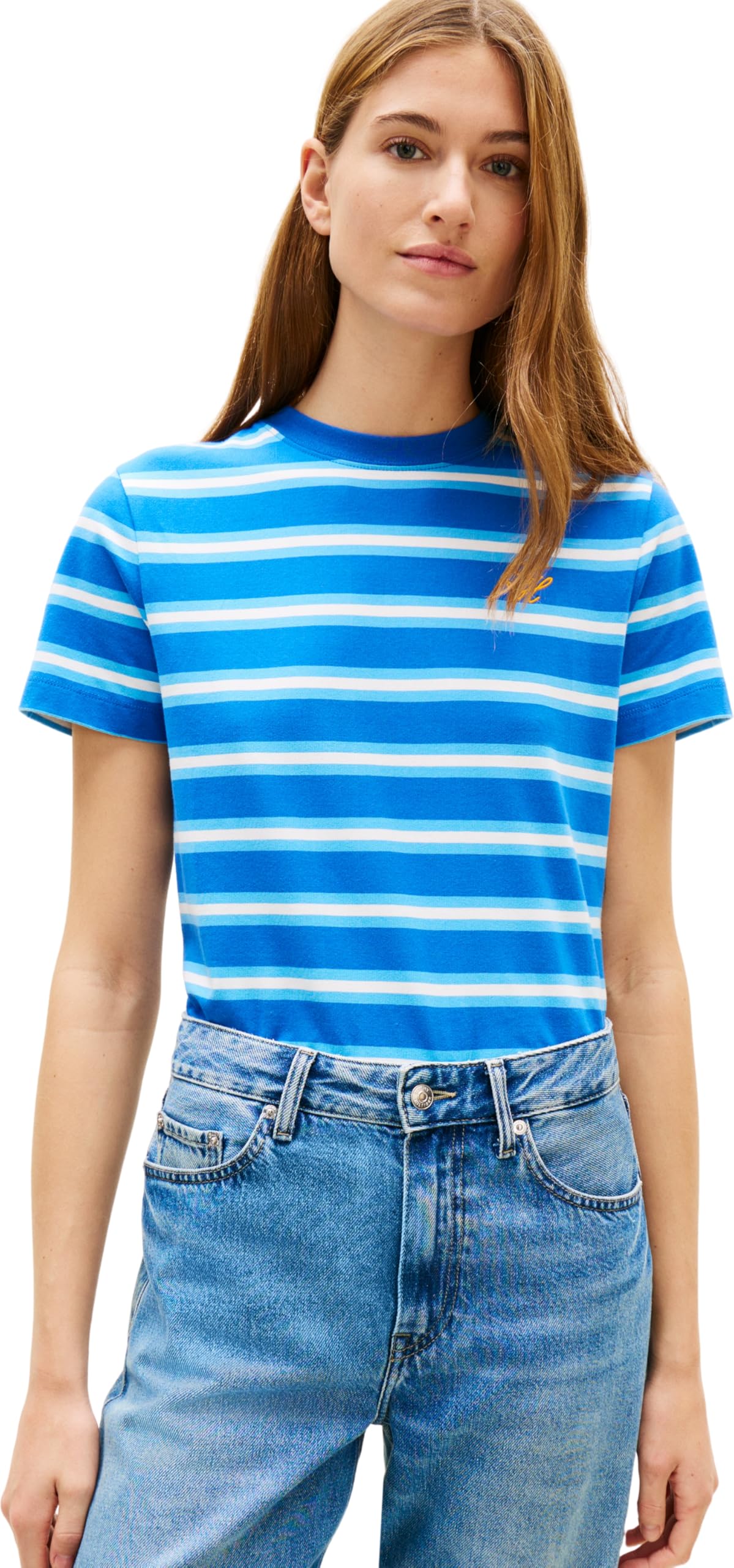 Tommy Hilfiger Damska koszulka Th Script Reg C-Nk Ss Ww0Ww47809, niebieska, XS