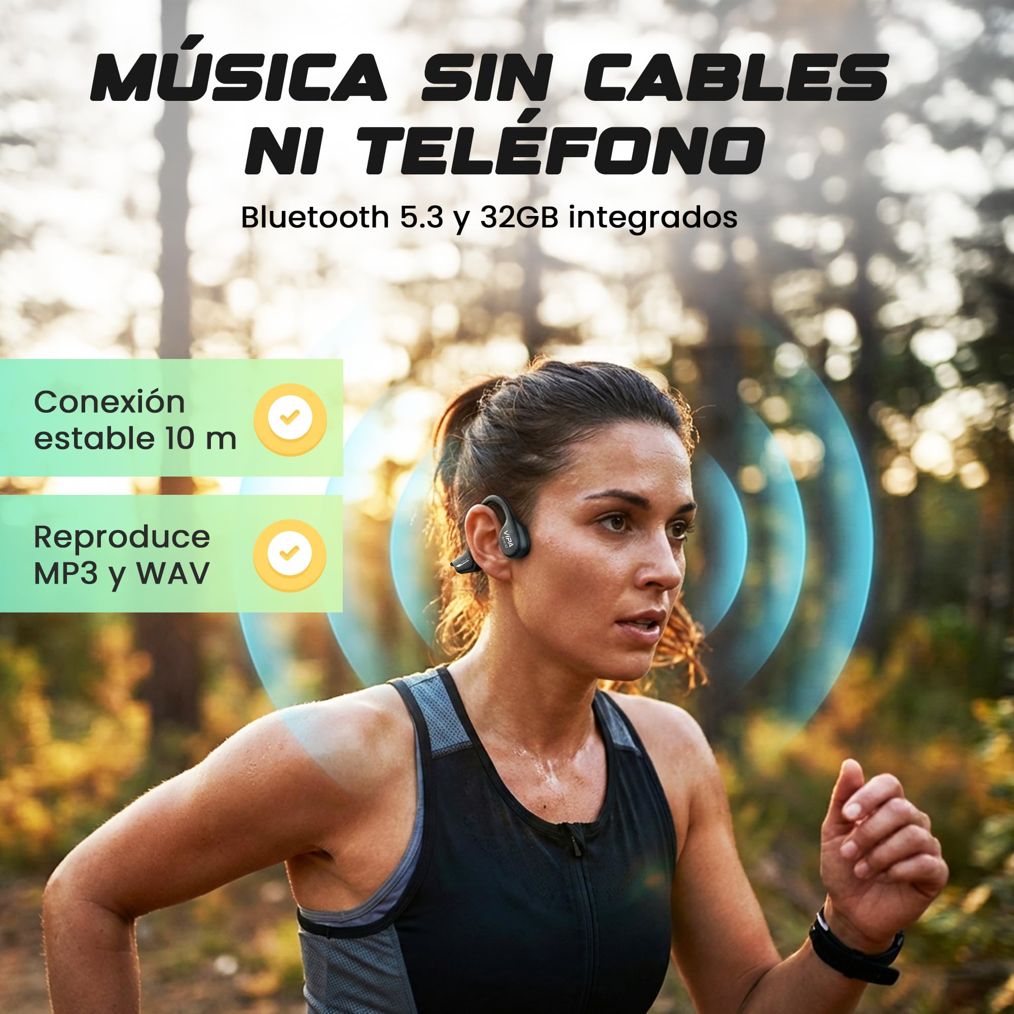 VIPA - Auriculares Natacion Bluetooth 5.3 - Auriculares Conduccion Osea con IP68 Resistente al Agua - Cascos Abiertos con 32G Mp3 para Nadar/Correr/Ciclismo con Micrófono ENC y 6H de Autonomía.