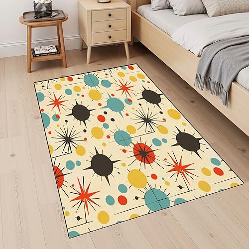Miniatura 4 de Alfombras bohemias de 32 x 48 pulgadas, de mediados de siglo, años cincuenta, colores retro atómicos, sin costuras, lavable, alfombra de pelo bajo,