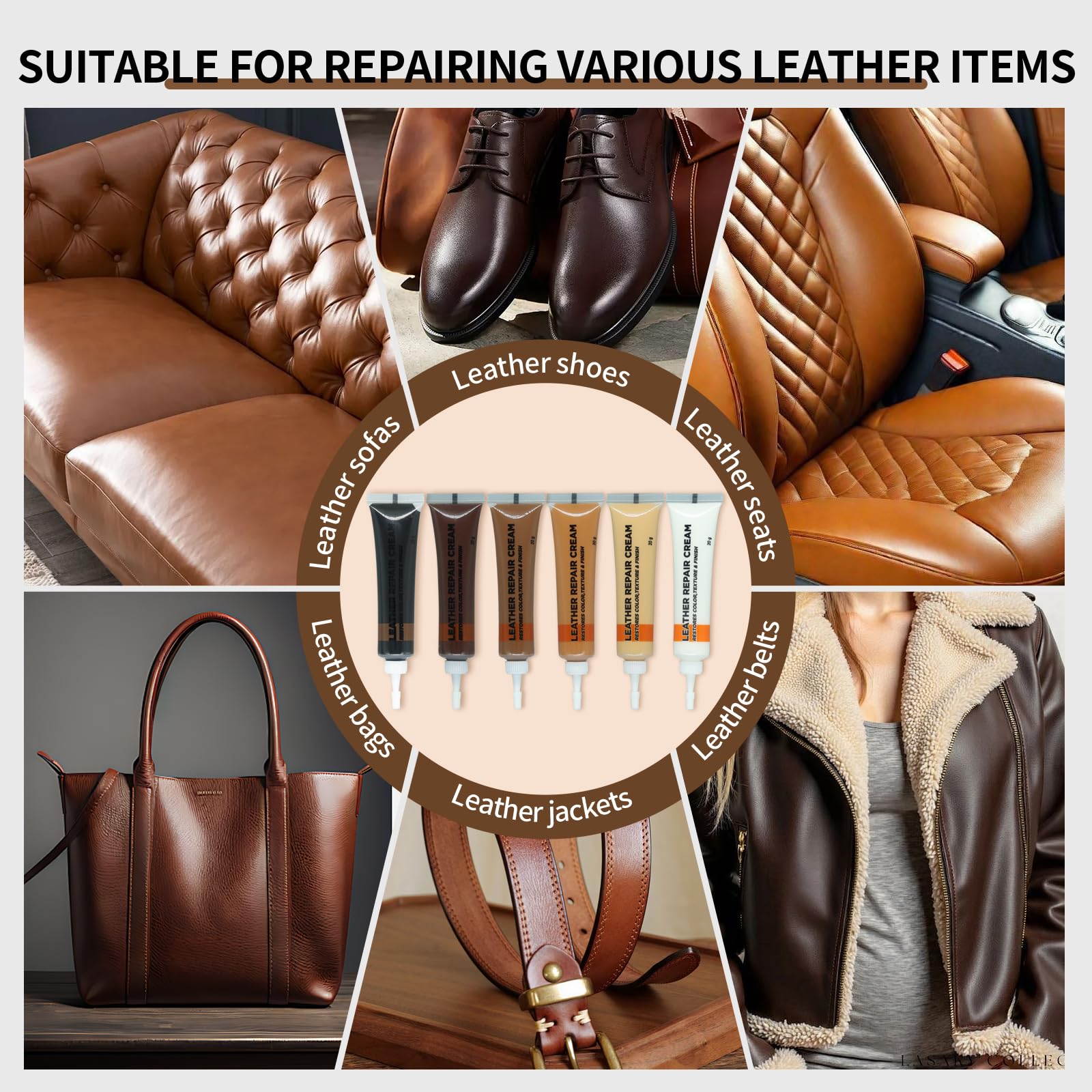 XIRUYEN Cuero liquido reparador 6 Colores, Reparador Cuero, Reparador de Cuero, para Reparar Arañazos, Agujeros y Decoloración en Asientos de Coche, Sofás, Bolsos, Zapatos — view 6