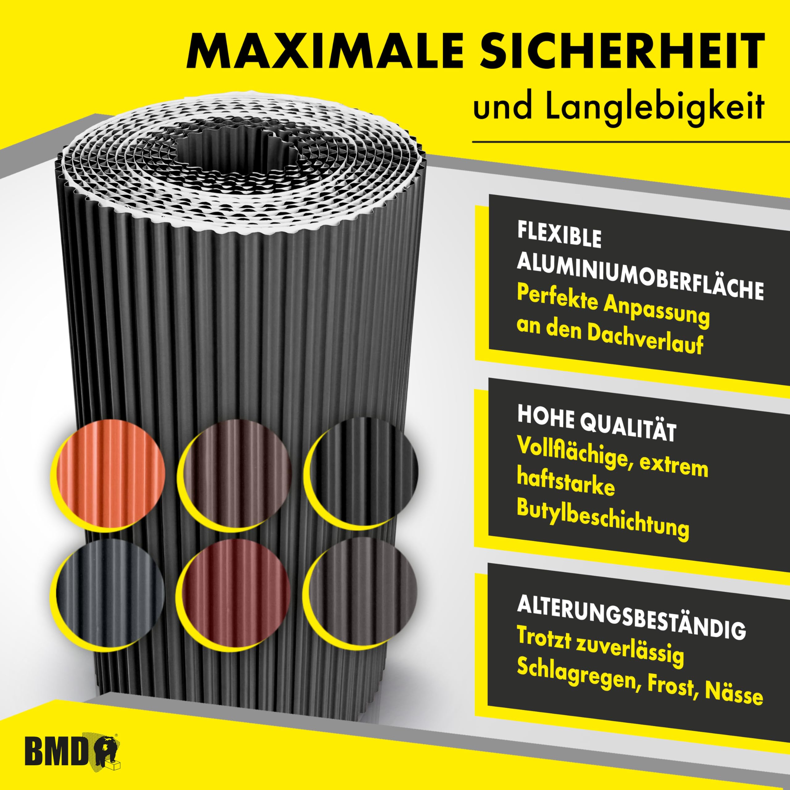 BMD Kaminanschlussband | 6 Farben | 300 mm x 5 m | anthrazit RAL 7021 | Wandanschlussband | UV-beständig | Butylkleber selbstklebend | Schornstein | Dachfenster | Erker | Kamin | Dach | Wand