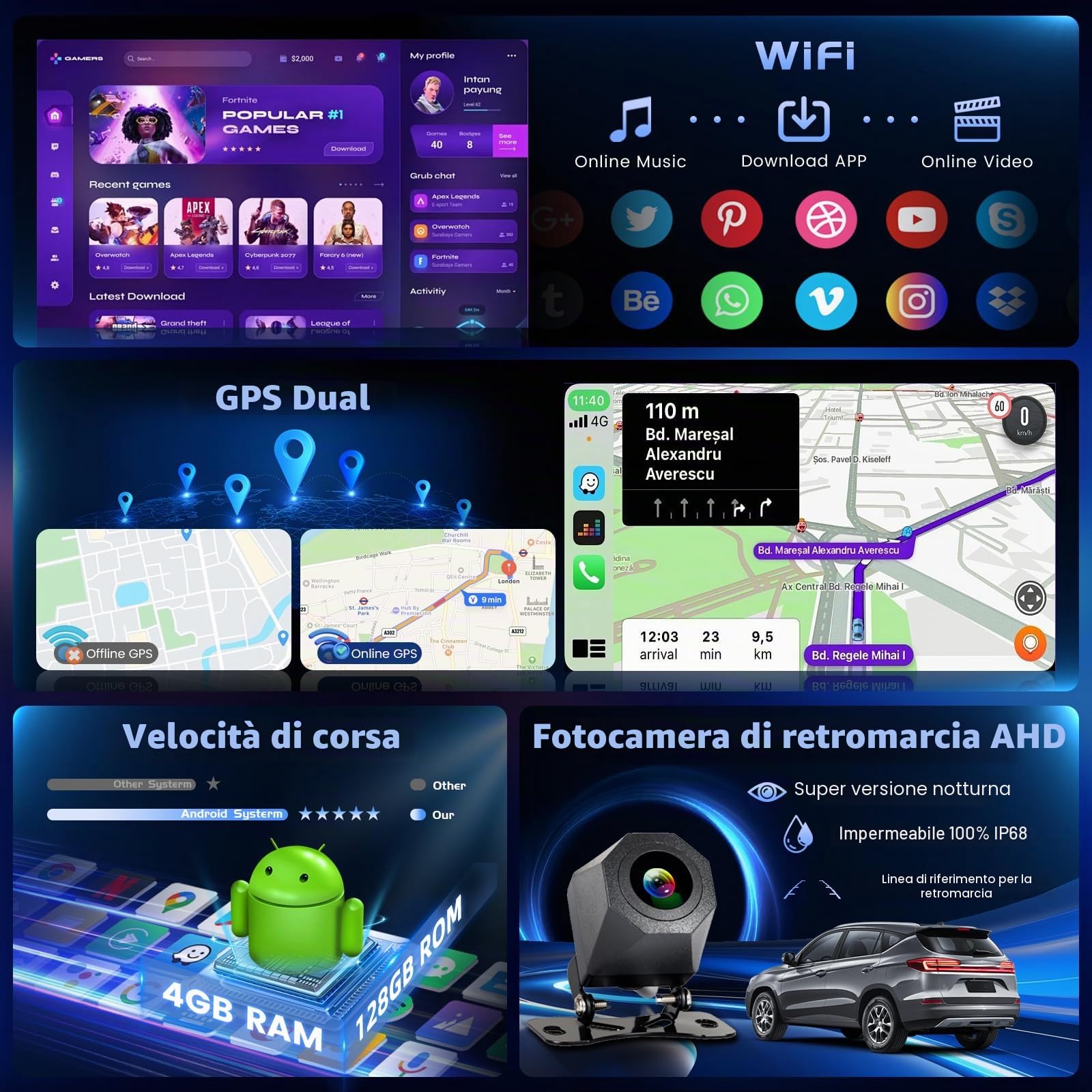 Hikity 4+128G 9" Autoradio Android per FIAT Tipo Egea 2015-2020 | Incell Touchscreen Wireless Carplay Autoradio 2 DIN GPS Navi Bluetooth 5.0 WiFi FM/RDS Retrocamera EQ 4+128G